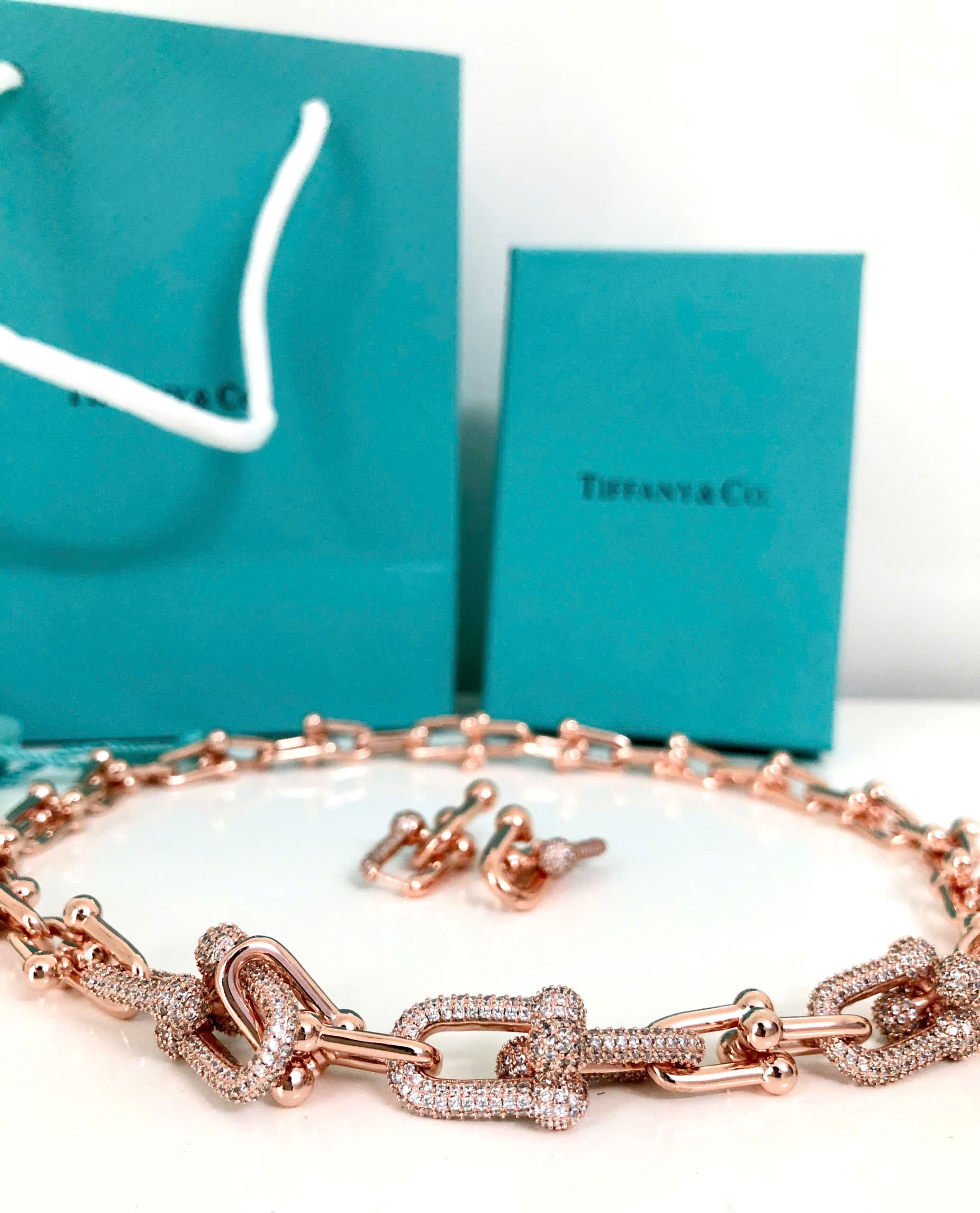 Dây Chuyền nữ Tiffany & Co Graduated Link Necklace in 18k Rose Gold with Pavé Diamonds 6