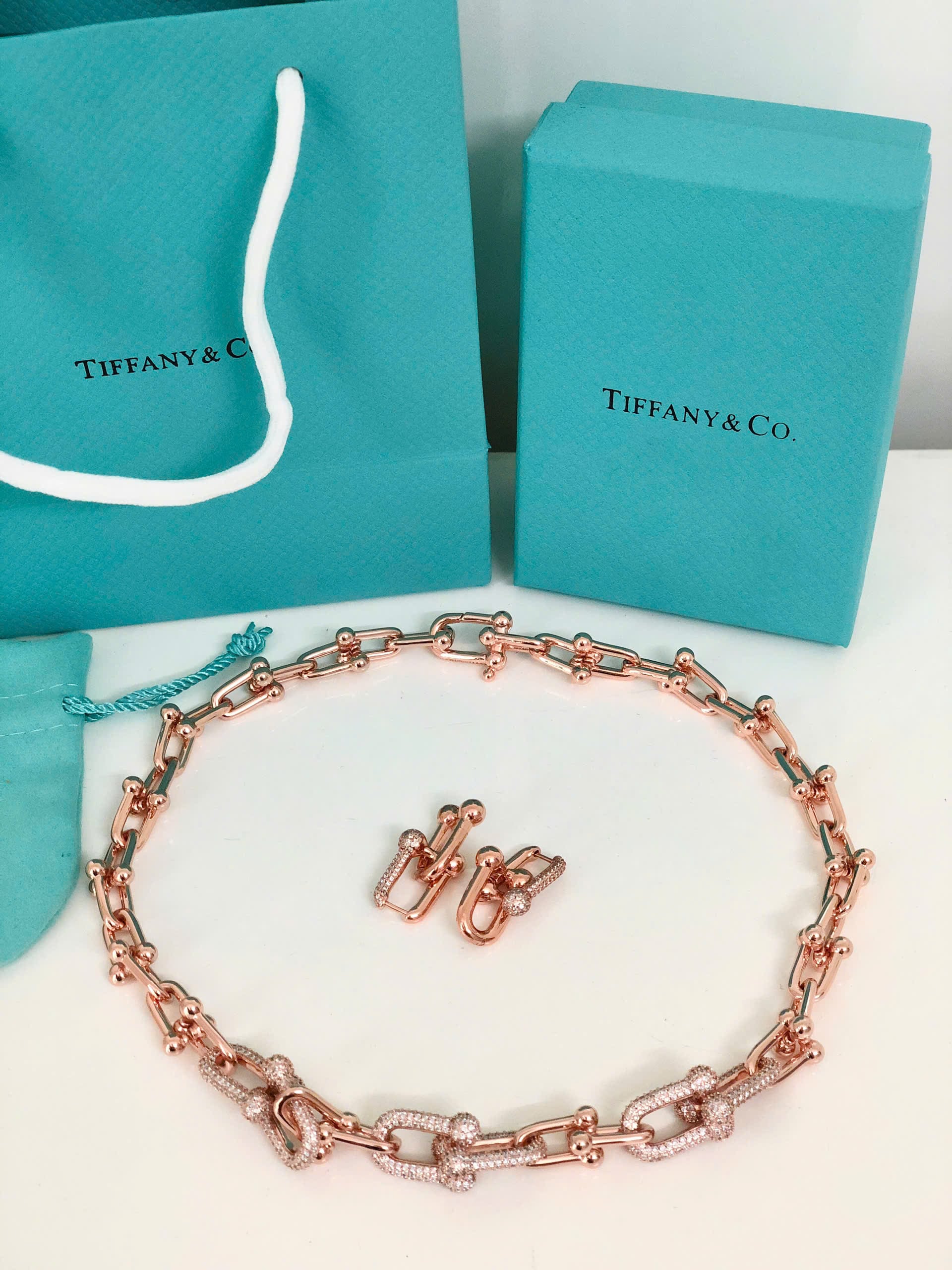 Dây Chuyền nữ Tiffany & Co Graduated Link Necklace in 18k Rose Gold with Pavé Diamonds 11