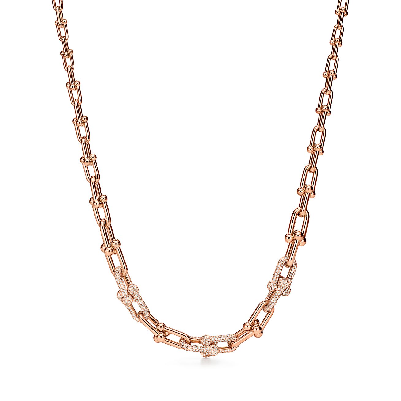 Dây Chuyền nữ Tiffany & Co Graduated Link Necklace in 18k Rose Gold with Pavé Diamonds 13