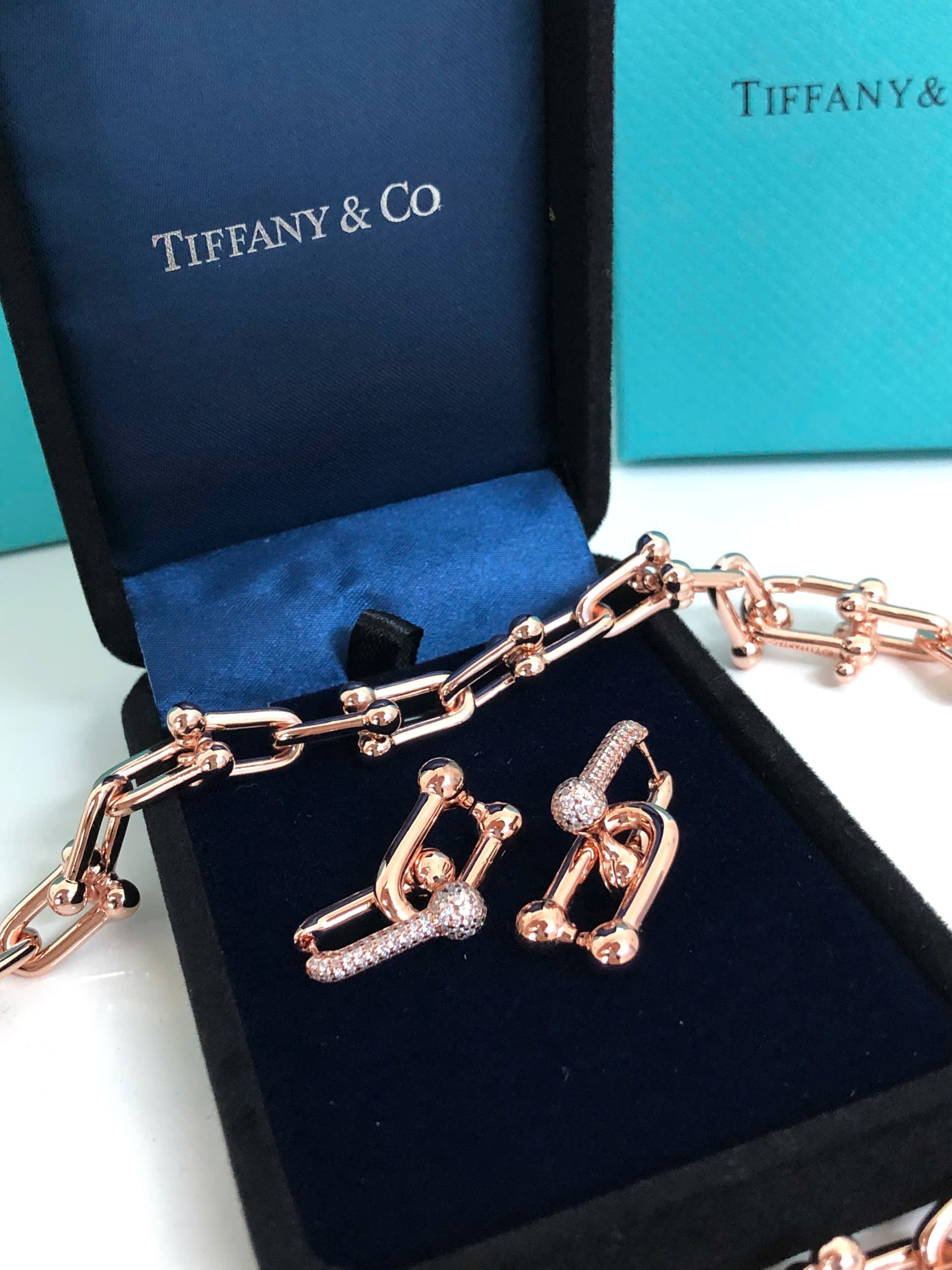 Dây Chuyền nữ Tiffany & Co Graduated Link Necklace in 18k Rose Gold with Pavé Diamonds 15