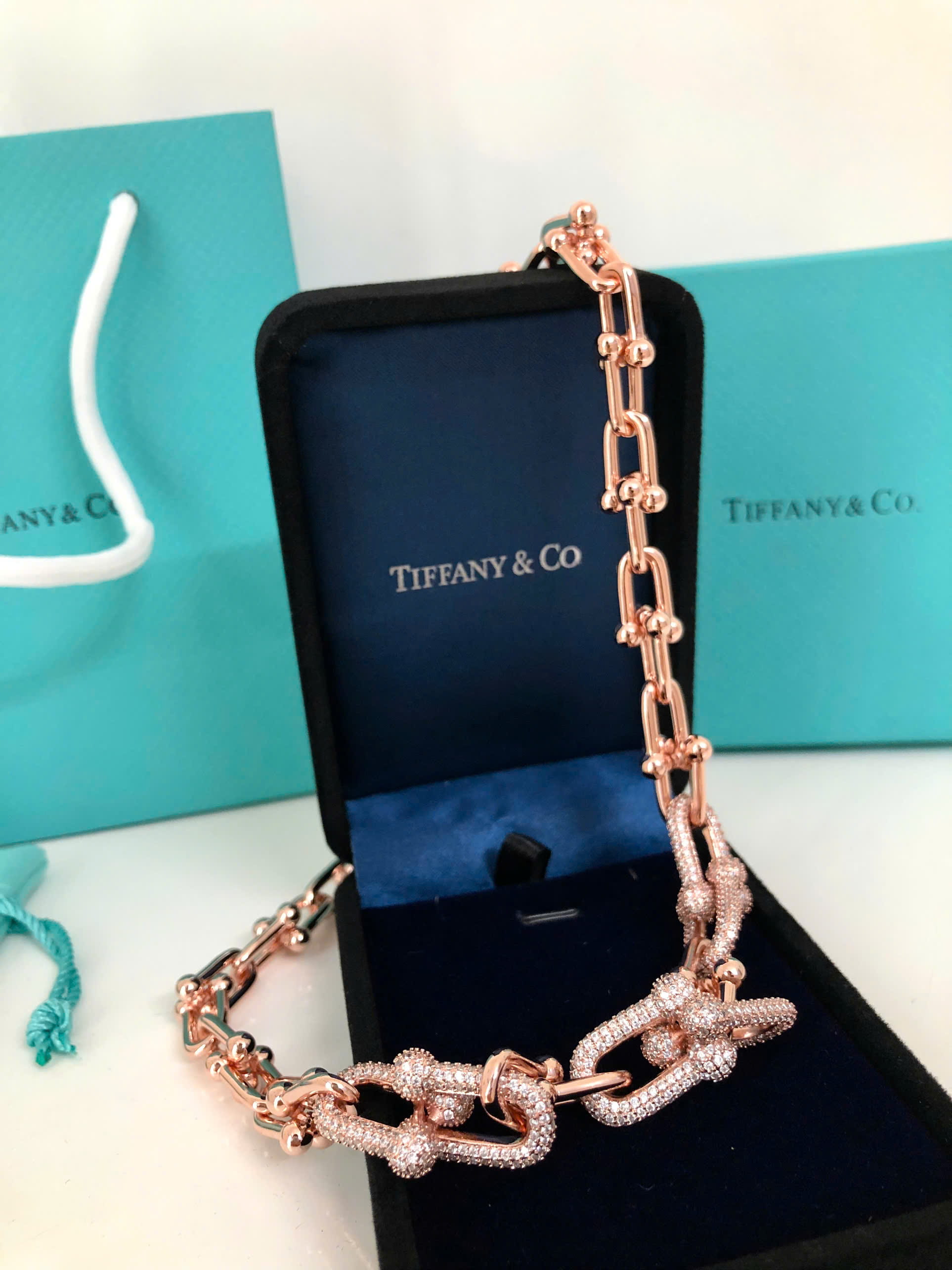 Dây Chuyền nữ Tiffany & Co Graduated Link Necklace in 18k Rose Gold with Pavé Diamonds 16
