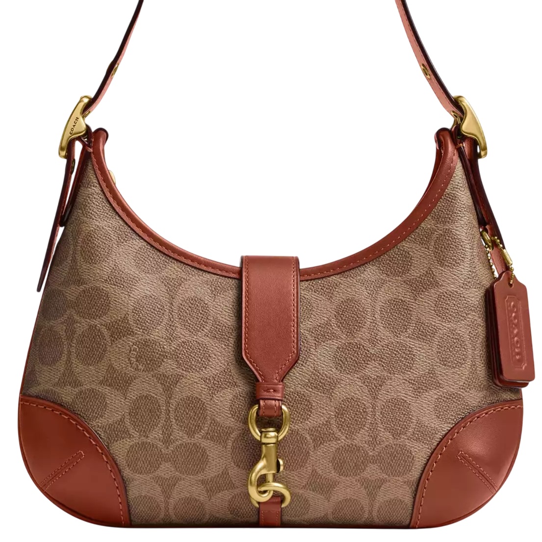 Túi nữ kẹp nách Coach Hamptons Hobo Bag In Signature Canvas Tan Caramel CY934 5