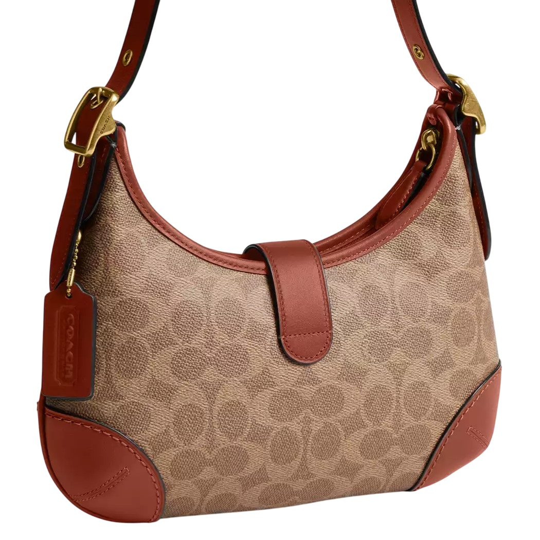 Túi nữ kẹp nách Coach Hamptons Hobo Bag In Signature Canvas Tan Caramel CY934 8
