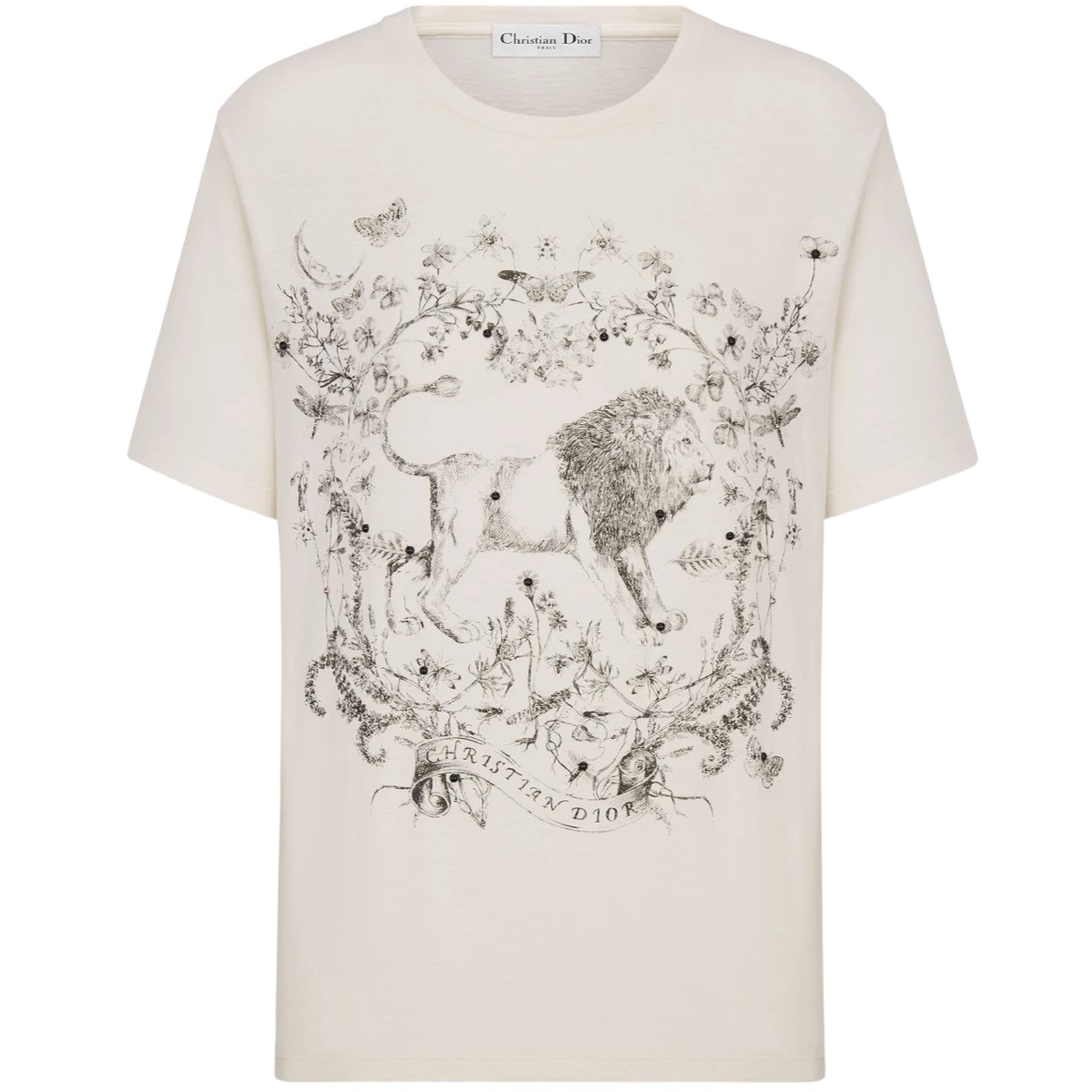 Áo thun nữ Dior T-Shirt White Cotton and Linen Jersey with Black Dior Cabinet de Curiosités Motif 3