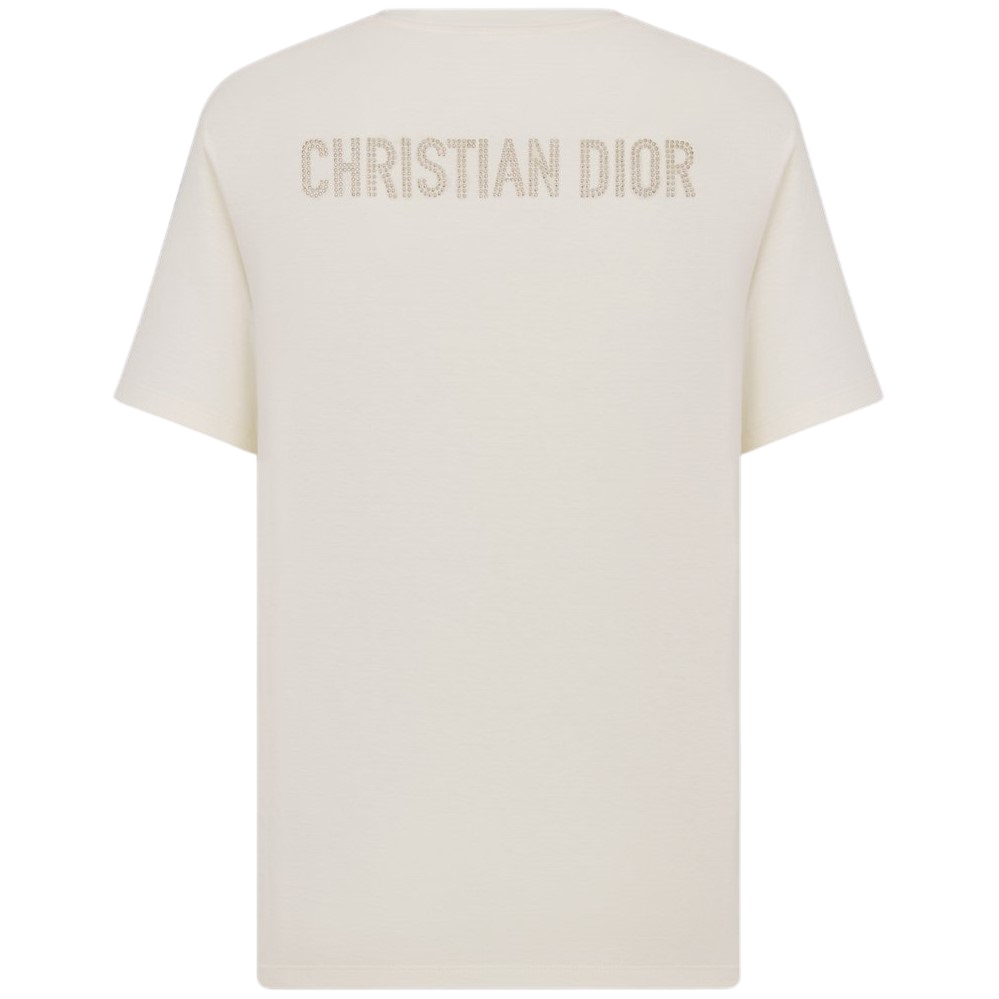 Áo thun nữ Dior T-Shirt White Cotton and Linen Jersey with Black Dior Cabinet de Curiosités Motif 4