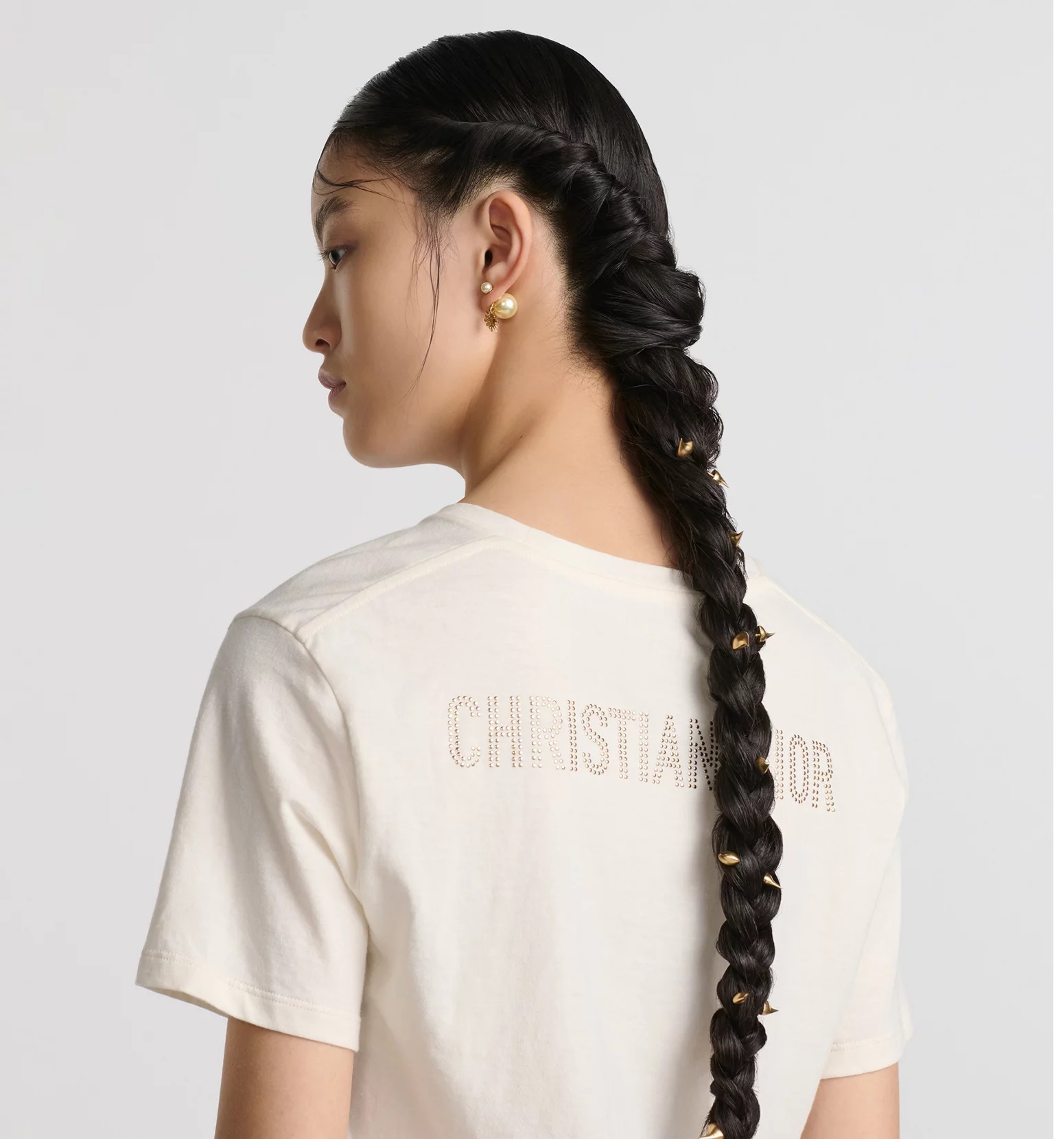 Áo thun nữ Dior T-Shirt White Cotton and Linen Jersey with Black Dior Cabinet de Curiosités Motif 5