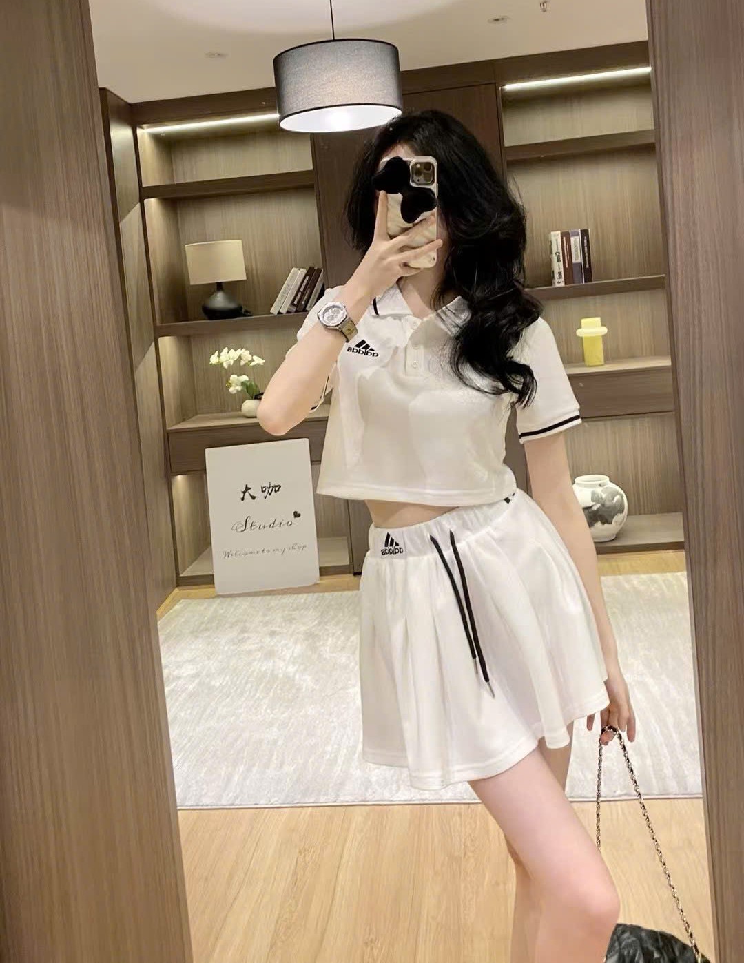 Combo áo thun váy xếp ly trắng Adidas 2