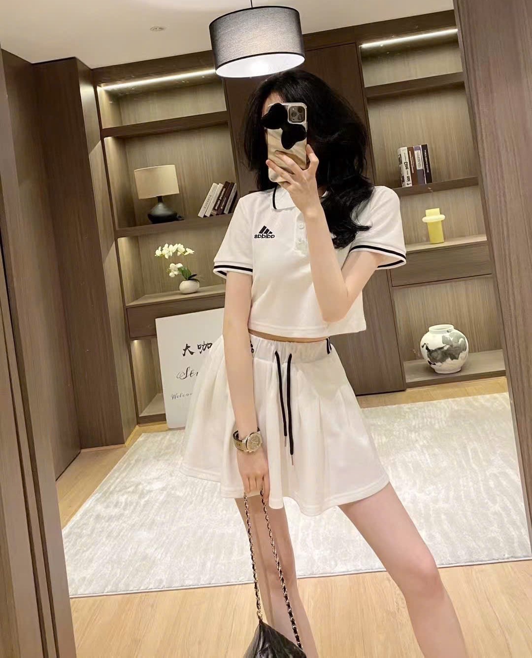 Combo áo thun váy xếp ly trắng Adidas 3