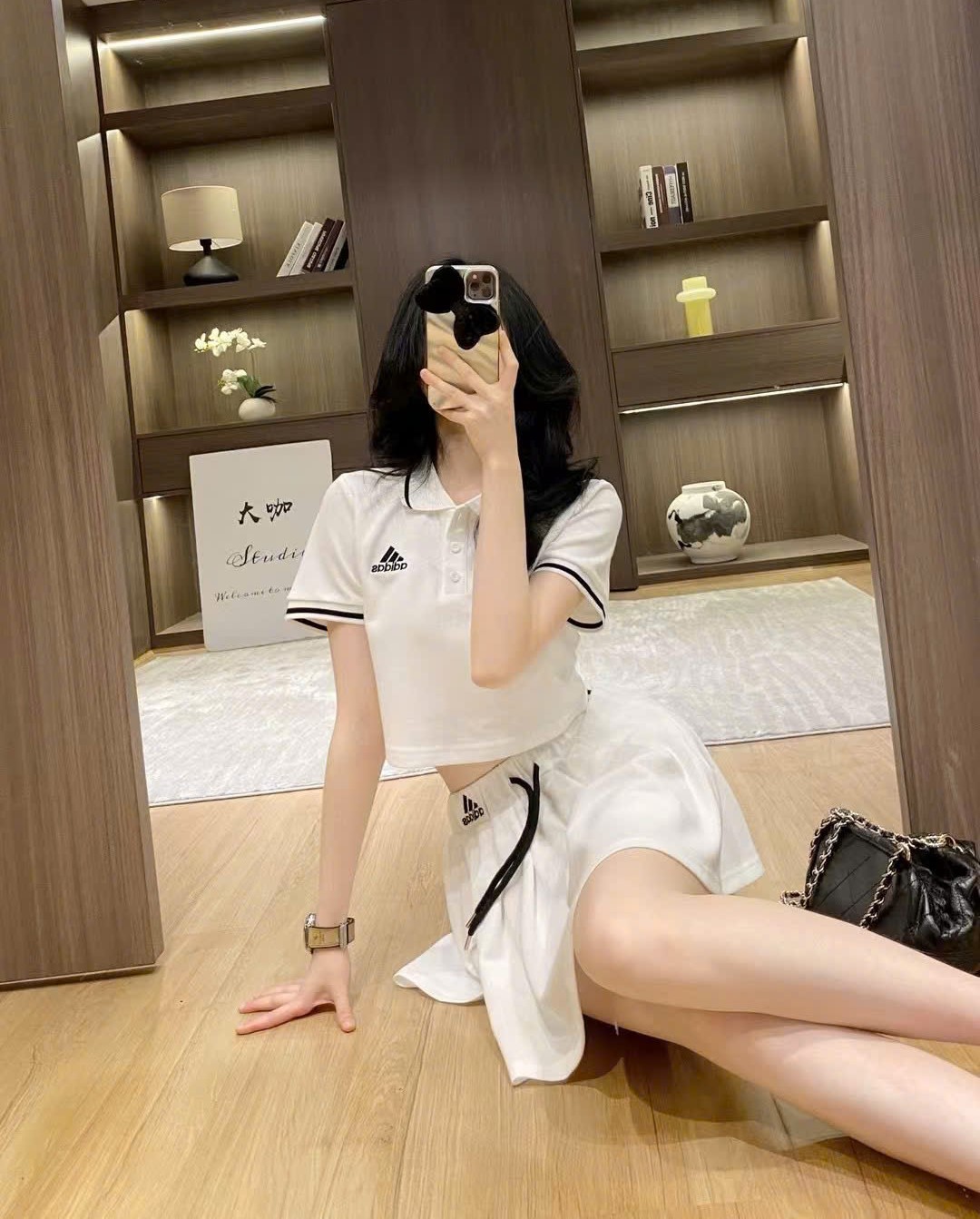 Combo áo thun váy xếp ly trắng Adidas 5