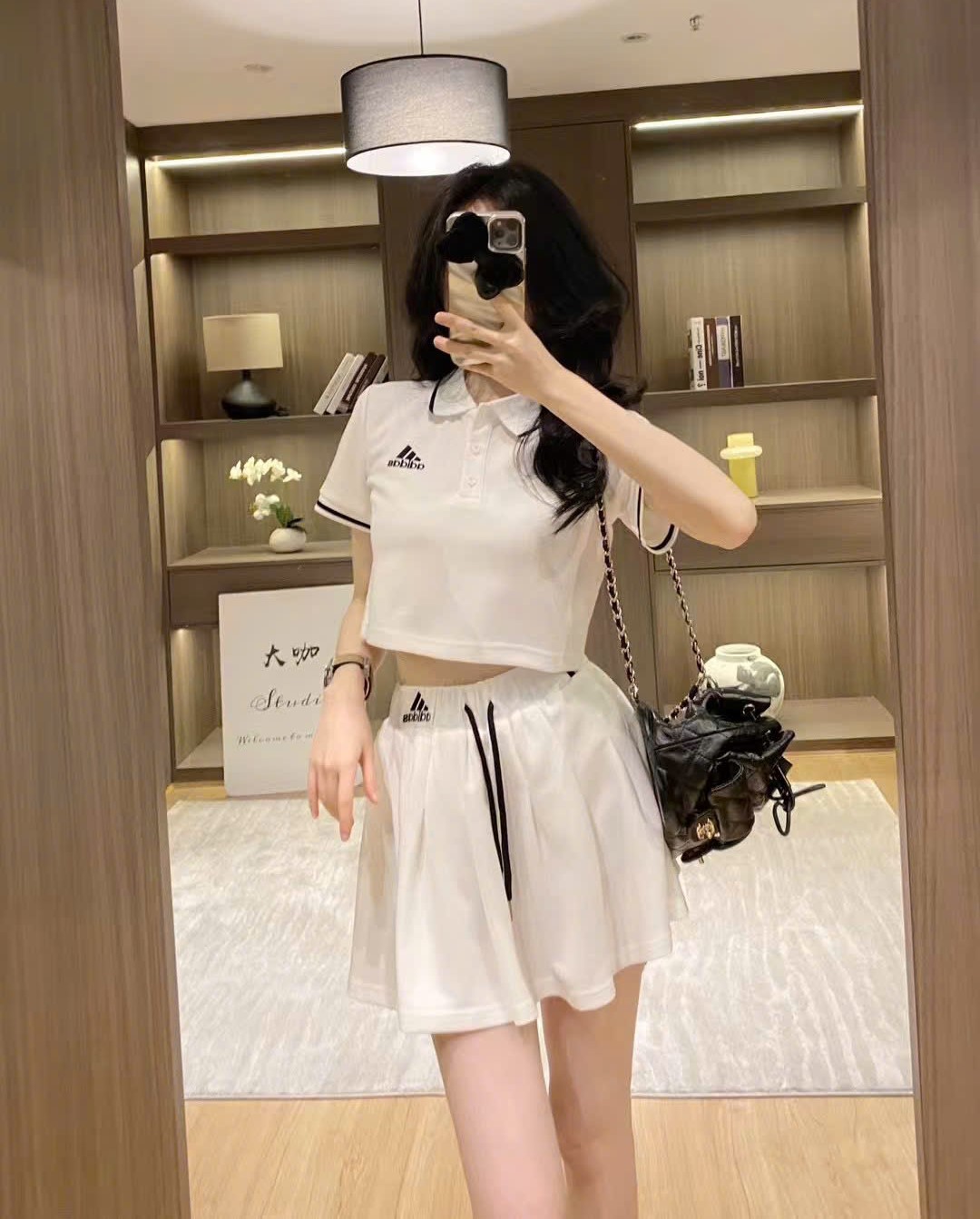 Combo áo thun váy xếp ly trắng Adidas 8
