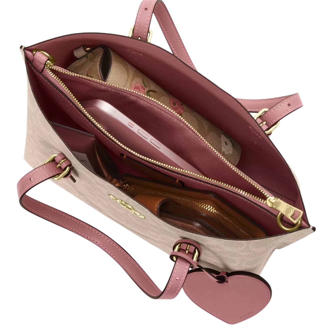 Túi xách Coach Mollie Tote Bag 25 In Signature Canvas With Heart Charm Sand Peony CDF03 3