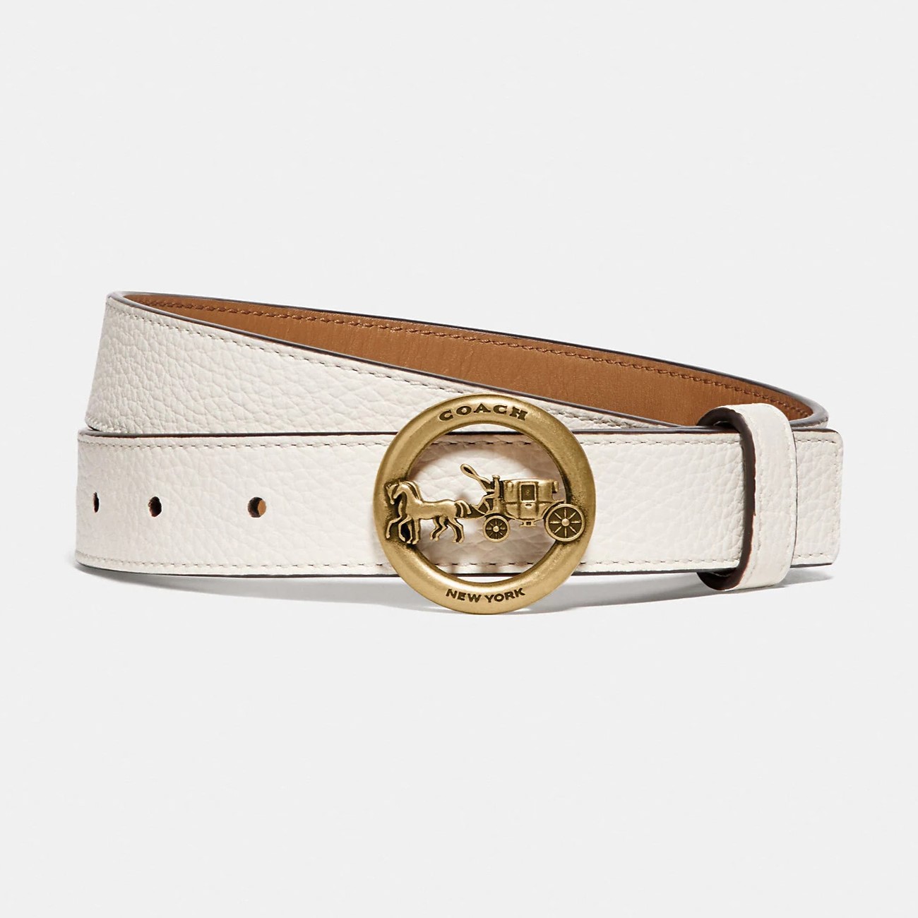 THẮT LƯNG DA COACH HORSE AND CARRIAGE CHALK LIGHT SADDLE REFINED PEBBLE LEATHER AND REFINED CALF LEATHER BUCKLE BELT F78181 1