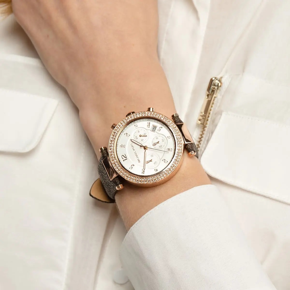 Đồng hồ nữ đeo tay Michael Kors Parker Chronograph Quartz Crystal White Dial Ladies Watch MK6917 3