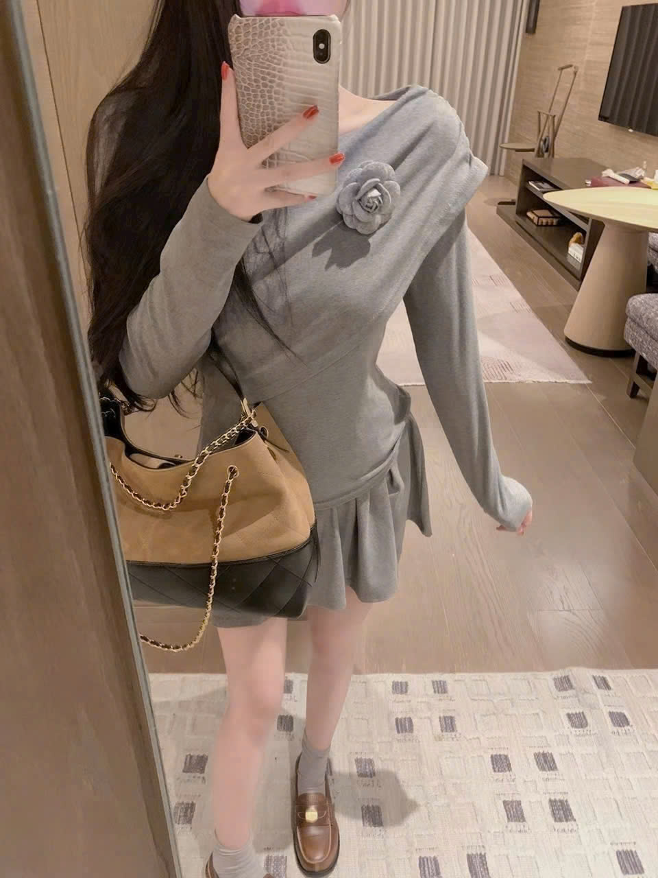 Áo váy thun xám nữ Chanel 1