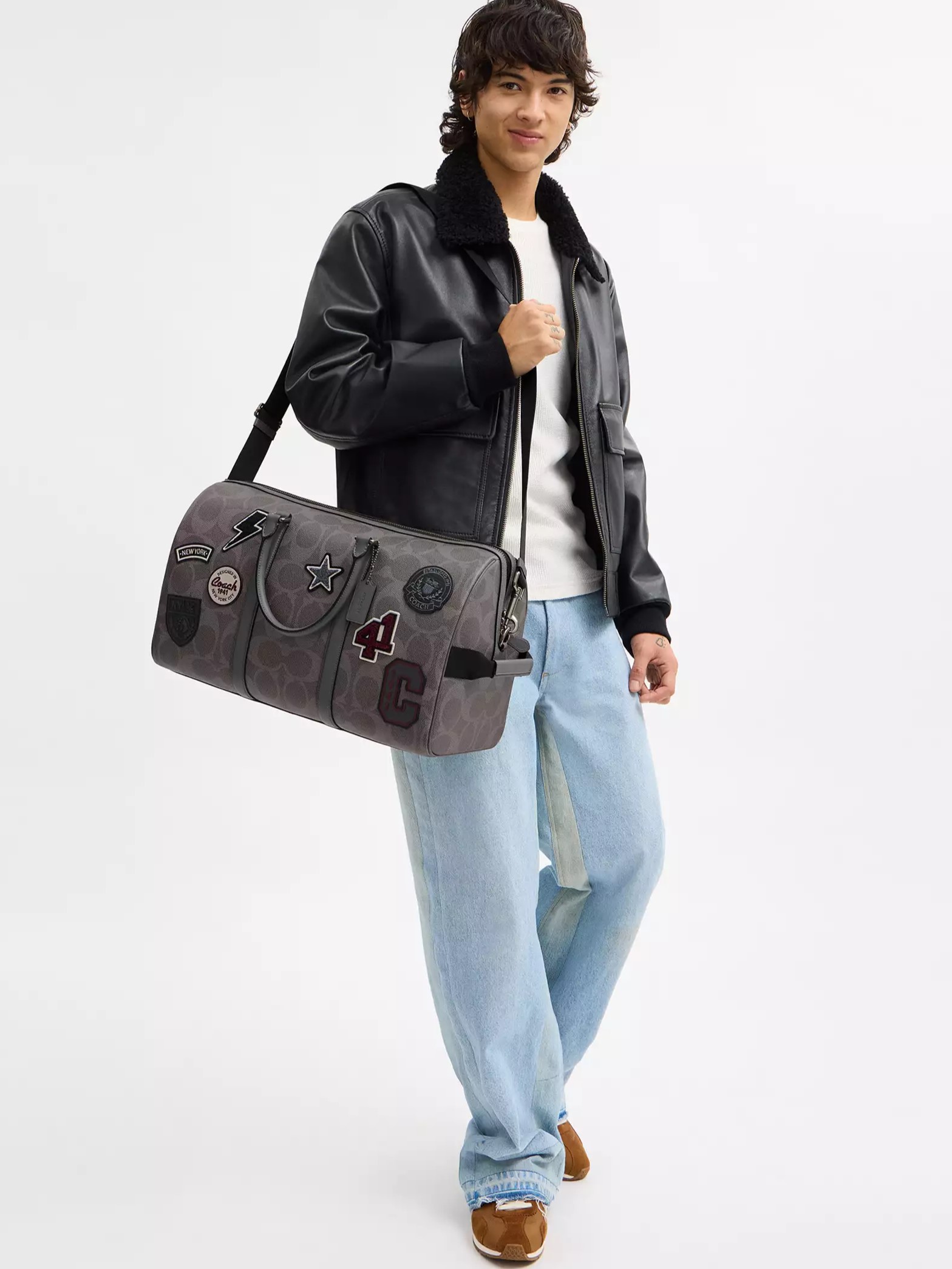 Túi du lịch Coach Venturer Bag In Maxi Signature Canvas With Patches Grey Multi CCG42 1