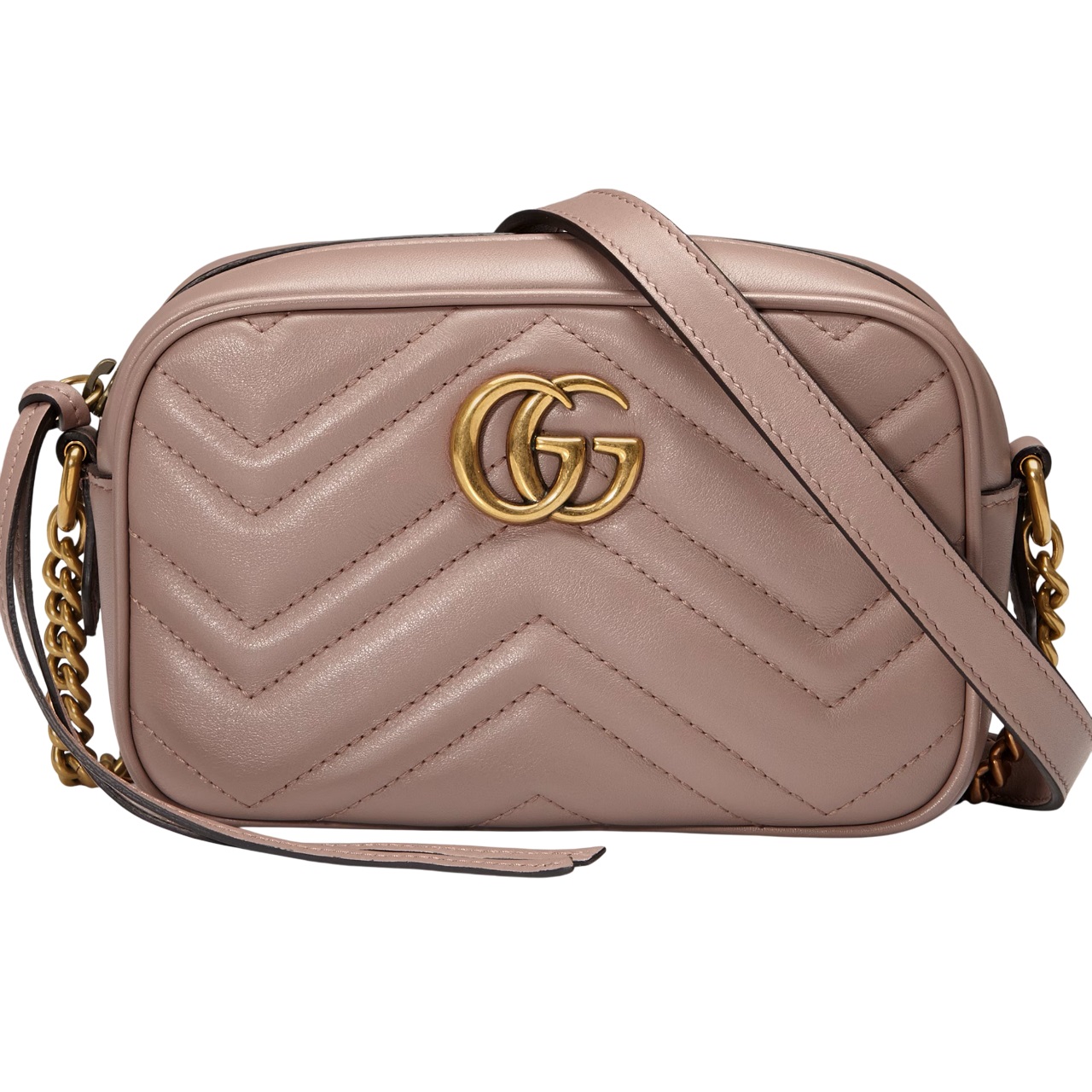Túi đeo chéo Gucci GG Marmont Mini Shoulder Bag Dusty Pink Matelassé Chevron Leather With GG On The Back 7