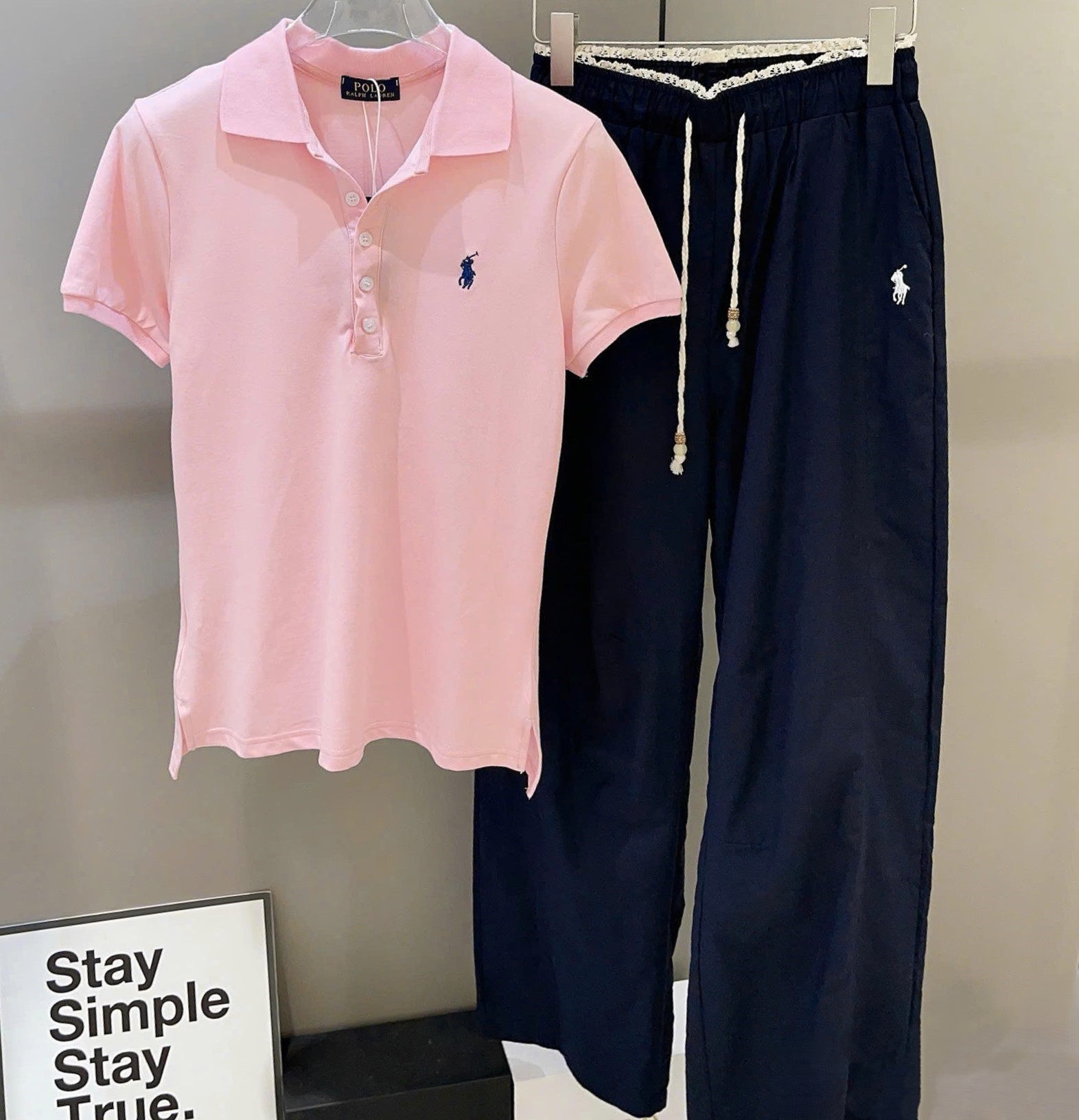 Combo áo hồng tay ngắn quần dài nữ Polo 2