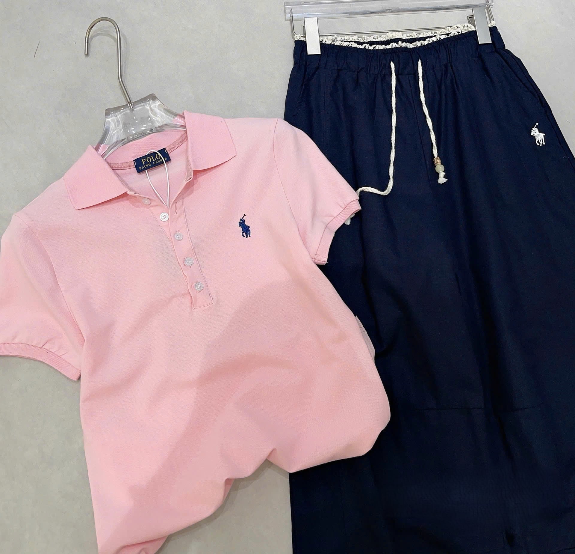 Combo áo hồng tay ngắn quần dài nữ Polo 3