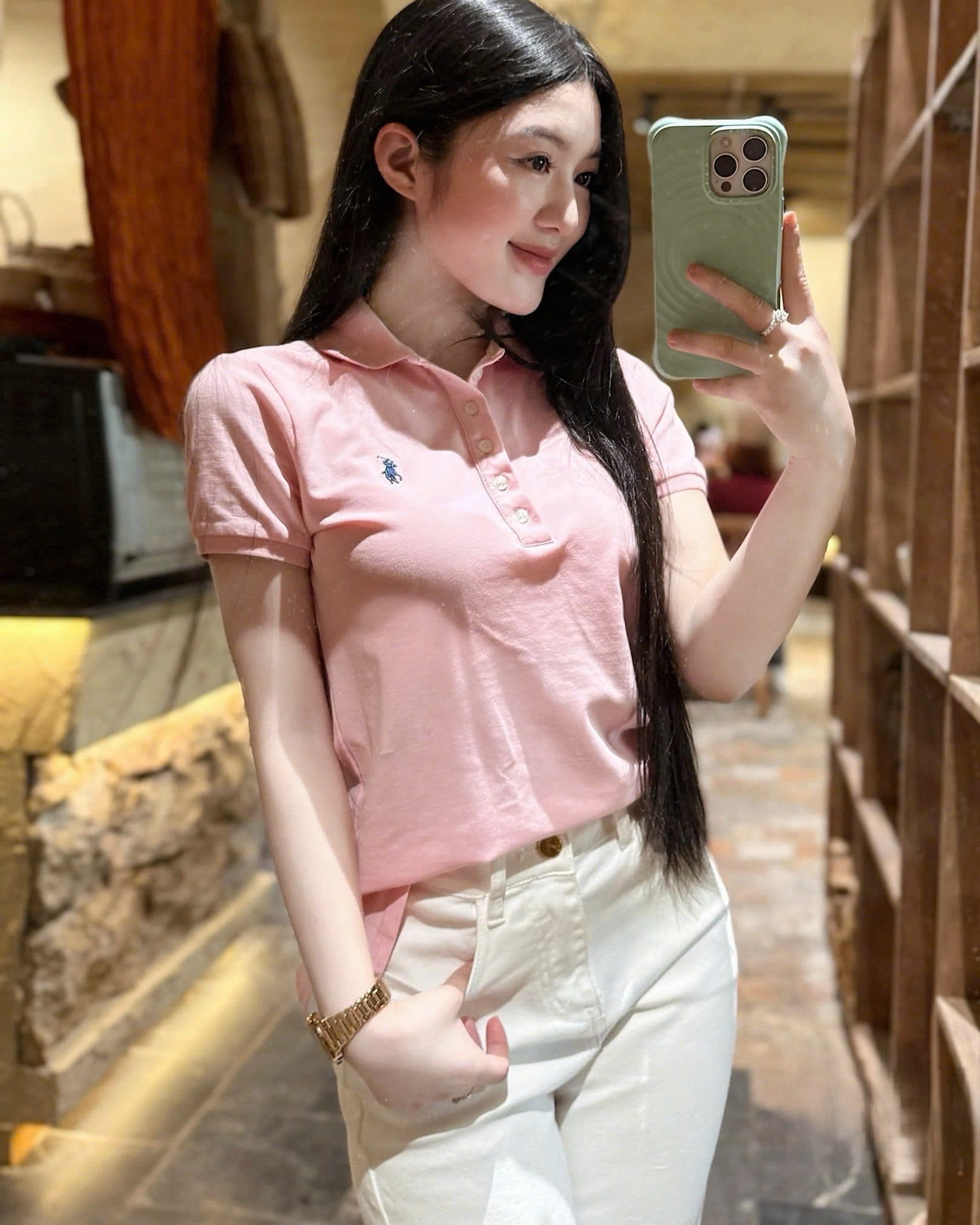 Combo áo hồng tay ngắn quần dài nữ Polo 7