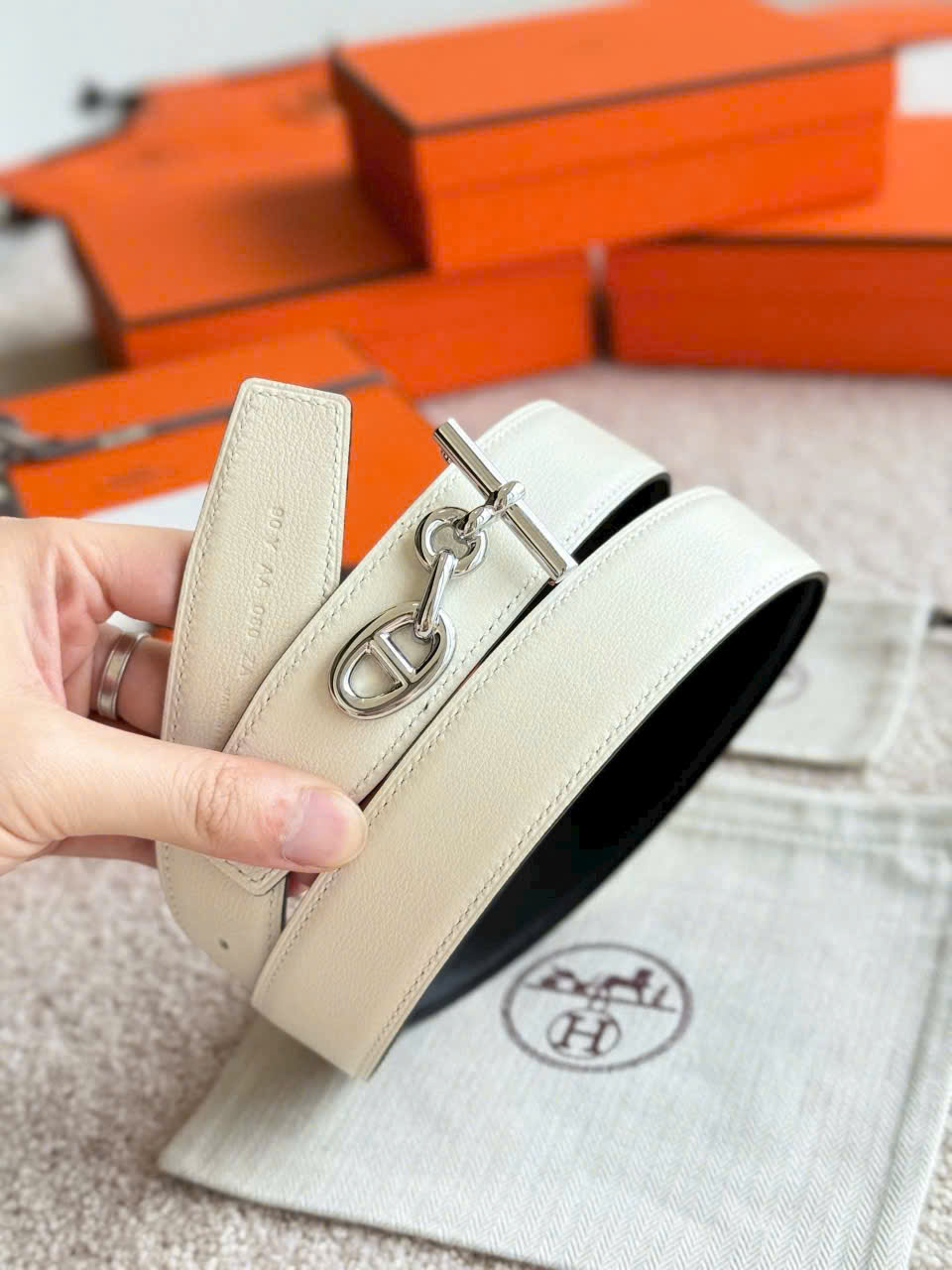 Dây nịt Hermes Yachting Belt Buckle Reversible Leather Strap 32 mm 4