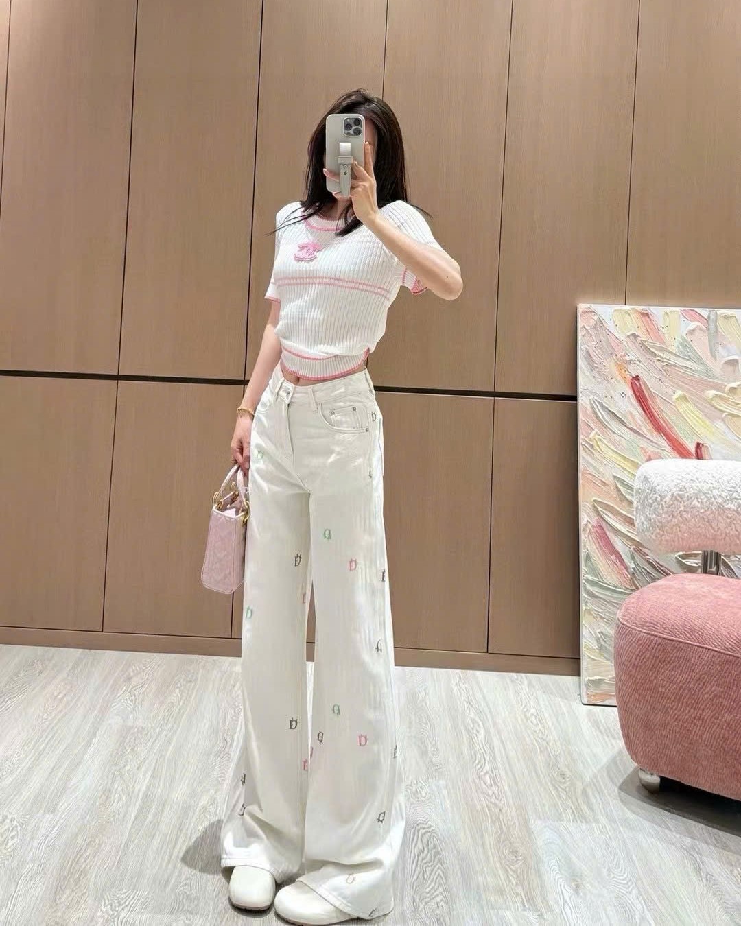 Quần dài thời trang jean xanh và trắng Dior 1