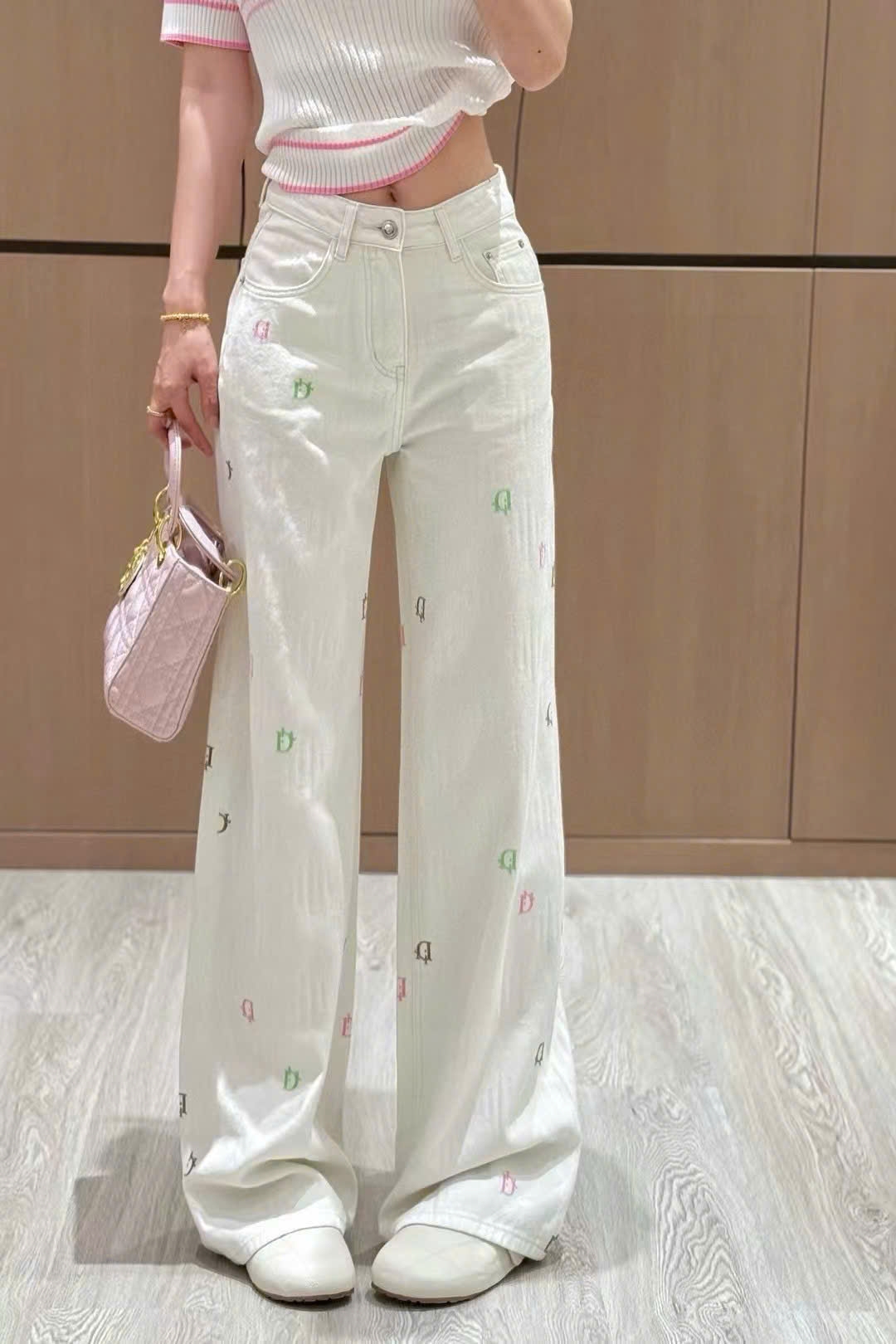 Quần dài thời trang jean xanh và trắng Dior 3