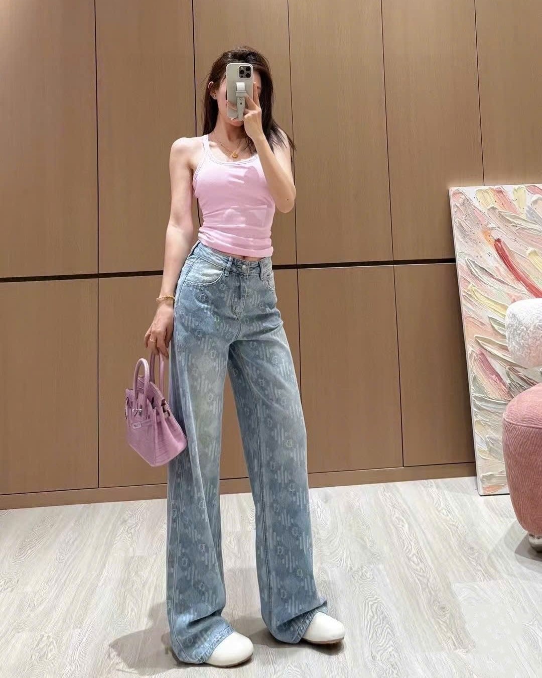 Quần dài thời trang jean xanh và trắng Dior 4