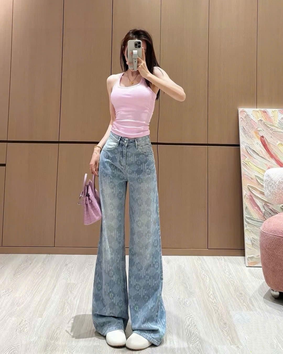 Quần dài thời trang jean xanh và trắng Dior 6