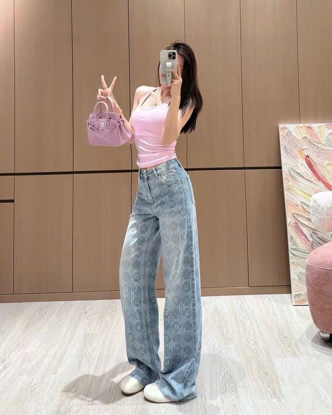 Quần dài thời trang jean xanh và trắng Dior 2