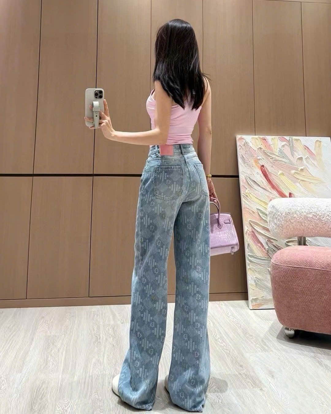 Quần dài thời trang jean xanh và trắng Dior 8