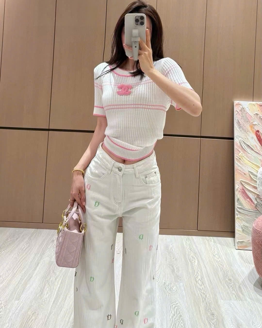 Quần dài thời trang jean xanh và trắng Dior 9