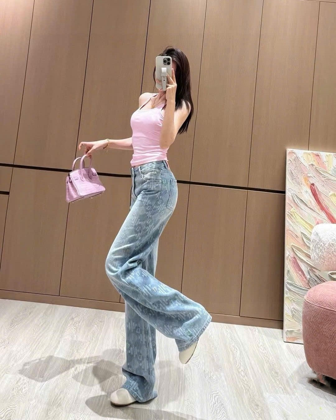 Quần dài thời trang jean xanh và trắng Dior 11