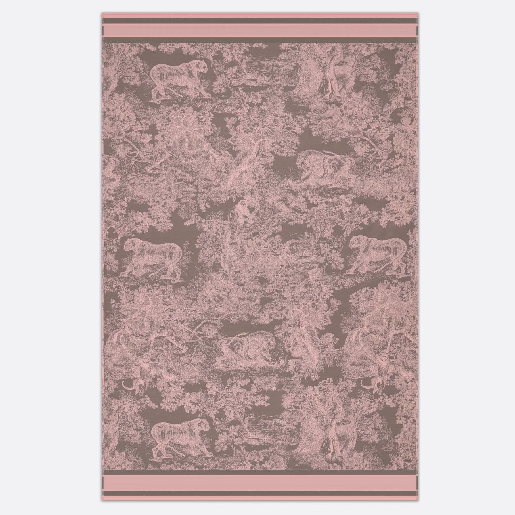 KHĂN CHOÀNG LỤA DIOR TOILE DE JOUY SAUVAGE MOTIF BEACH BLANKET PINK AND GRAY COTTON CONTRASTING BAND WITH CHRISTIAN DIOR SIGNATURE 1