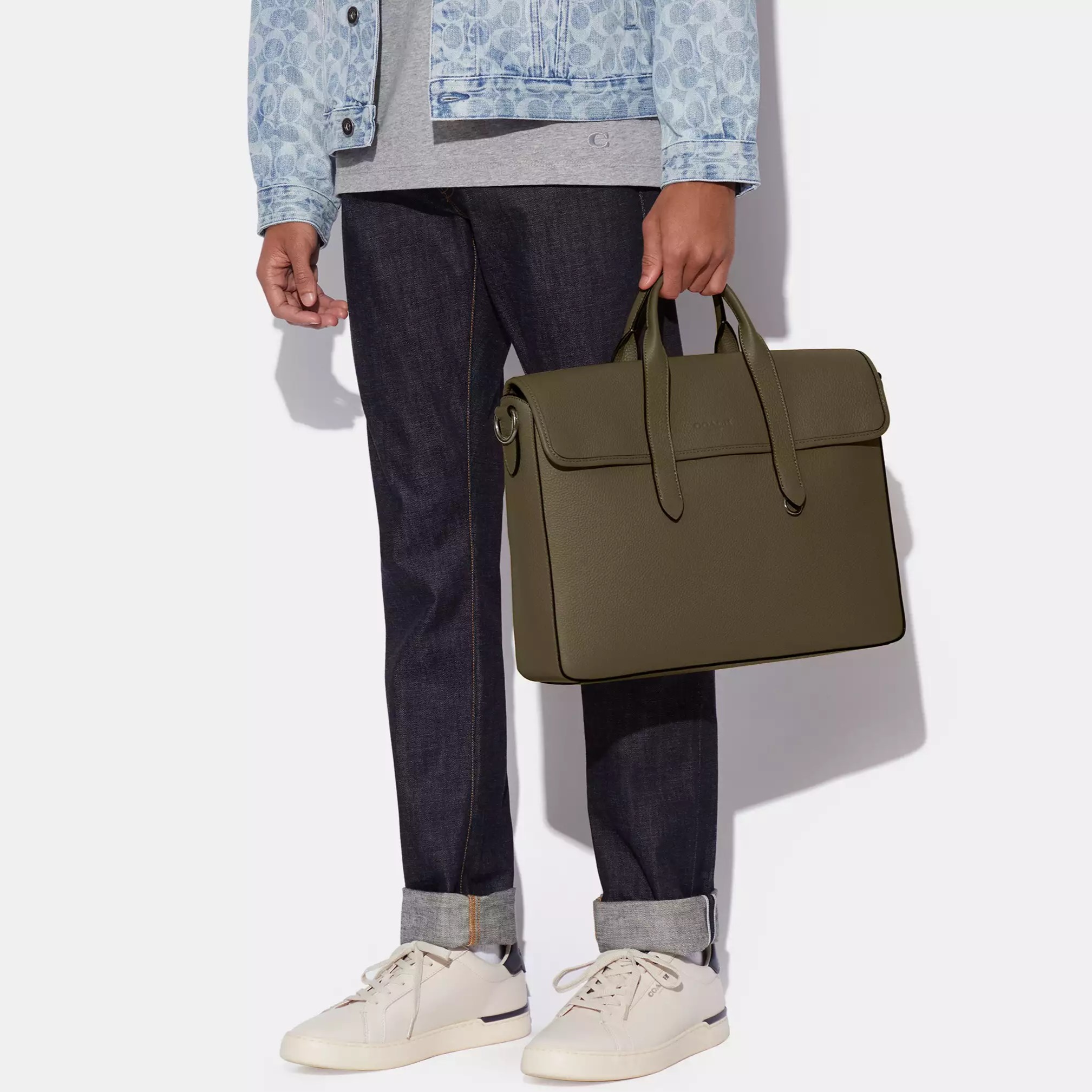 Cặp công sở Laptop Nam Coach Sullivan Portfolio Brief Gunmetal Utility Green C9875 6
