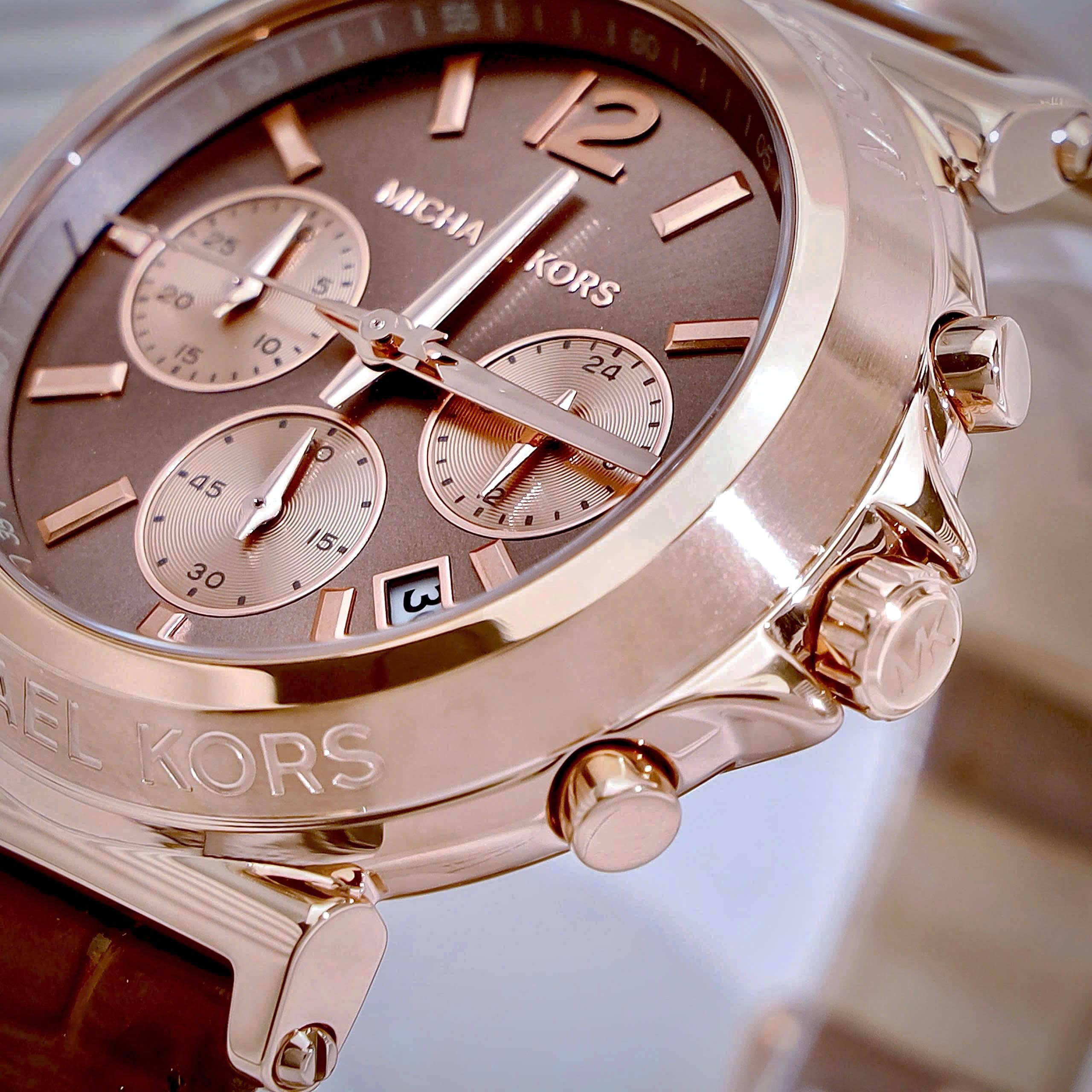 Đồng hồ đeo tay nữ Michael Kors Maren Rose Gold-Tone and Crocodile Embossed Leather Watch MK7497 3