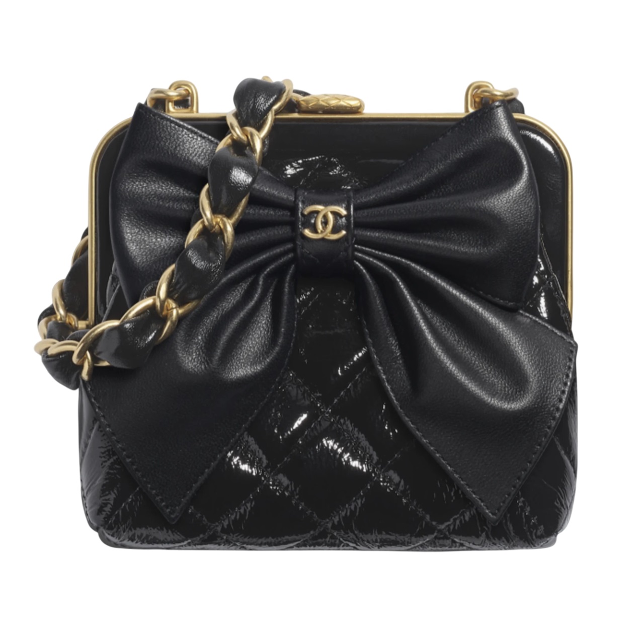 Túi đeo chéo nữ Chanel Clutch With Chain Patent Crumpled Lambskin Black 3