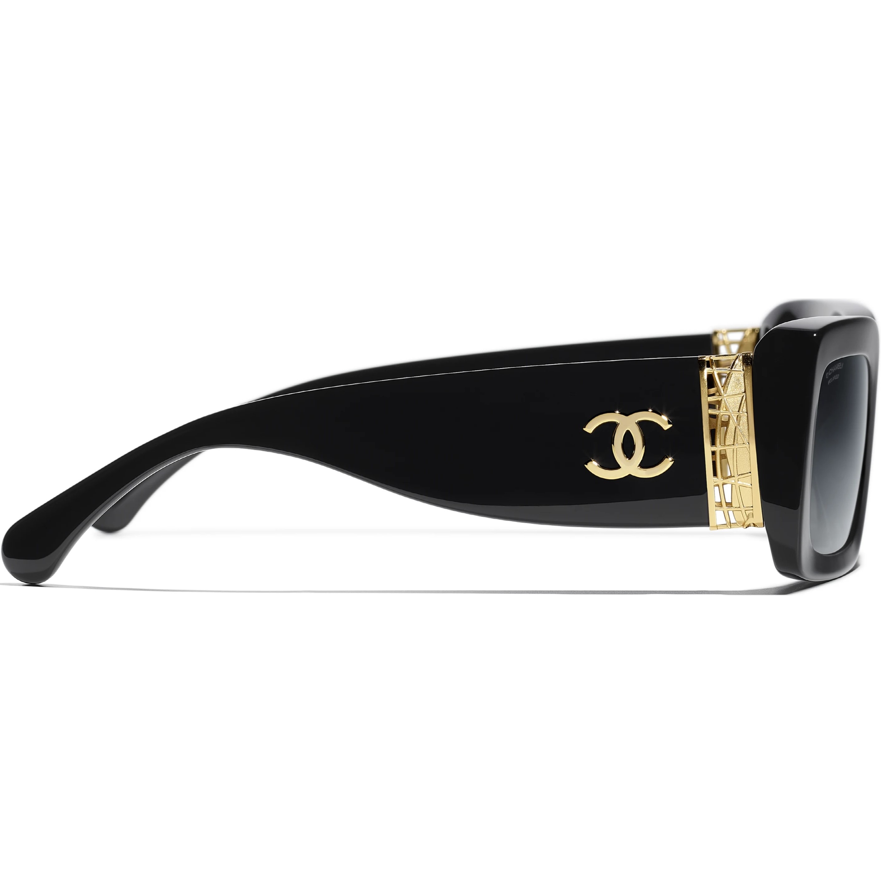 mắt kính Chanel Rectangle Sunglasses Black Acetate Metal 5534 1