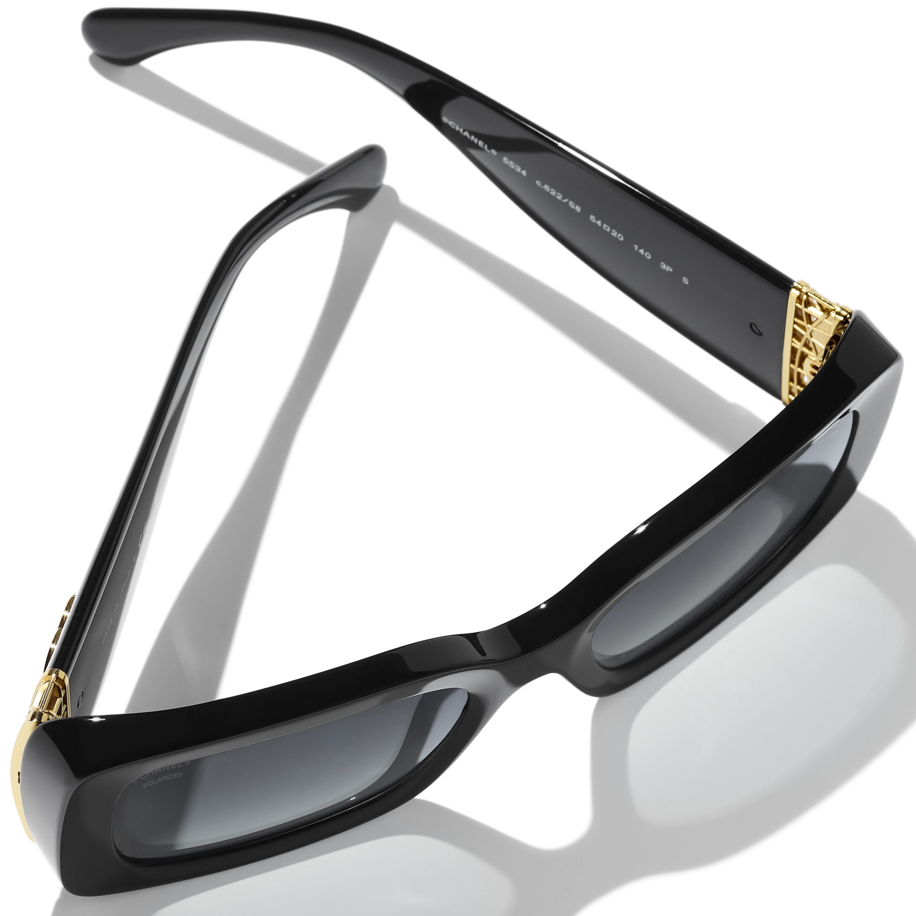 mắt kính Chanel Rectangle Sunglasses Black Acetate Metal 5534 3