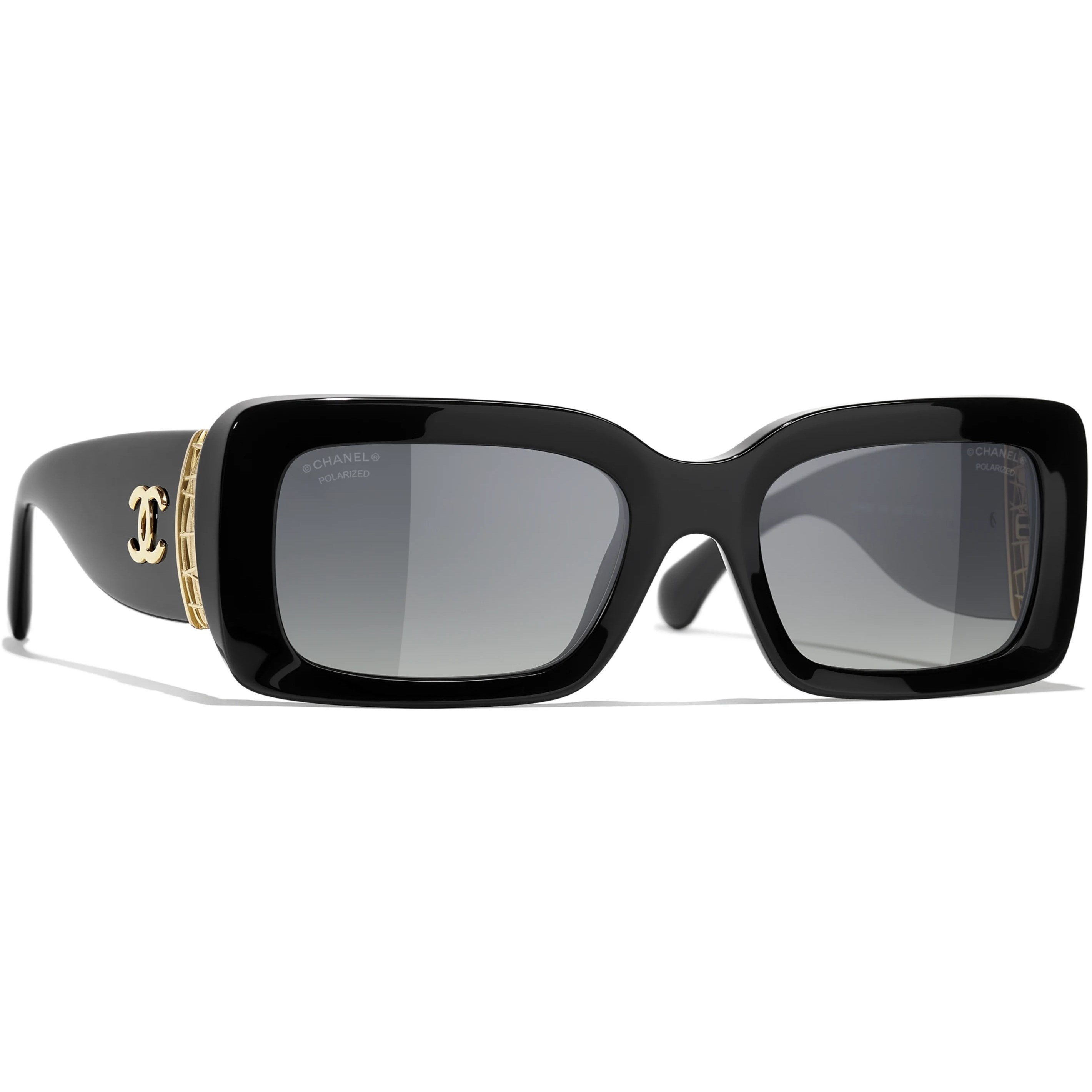 mắt kính Chanel Rectangle Sunglasses Black Acetate Metal 5534 6