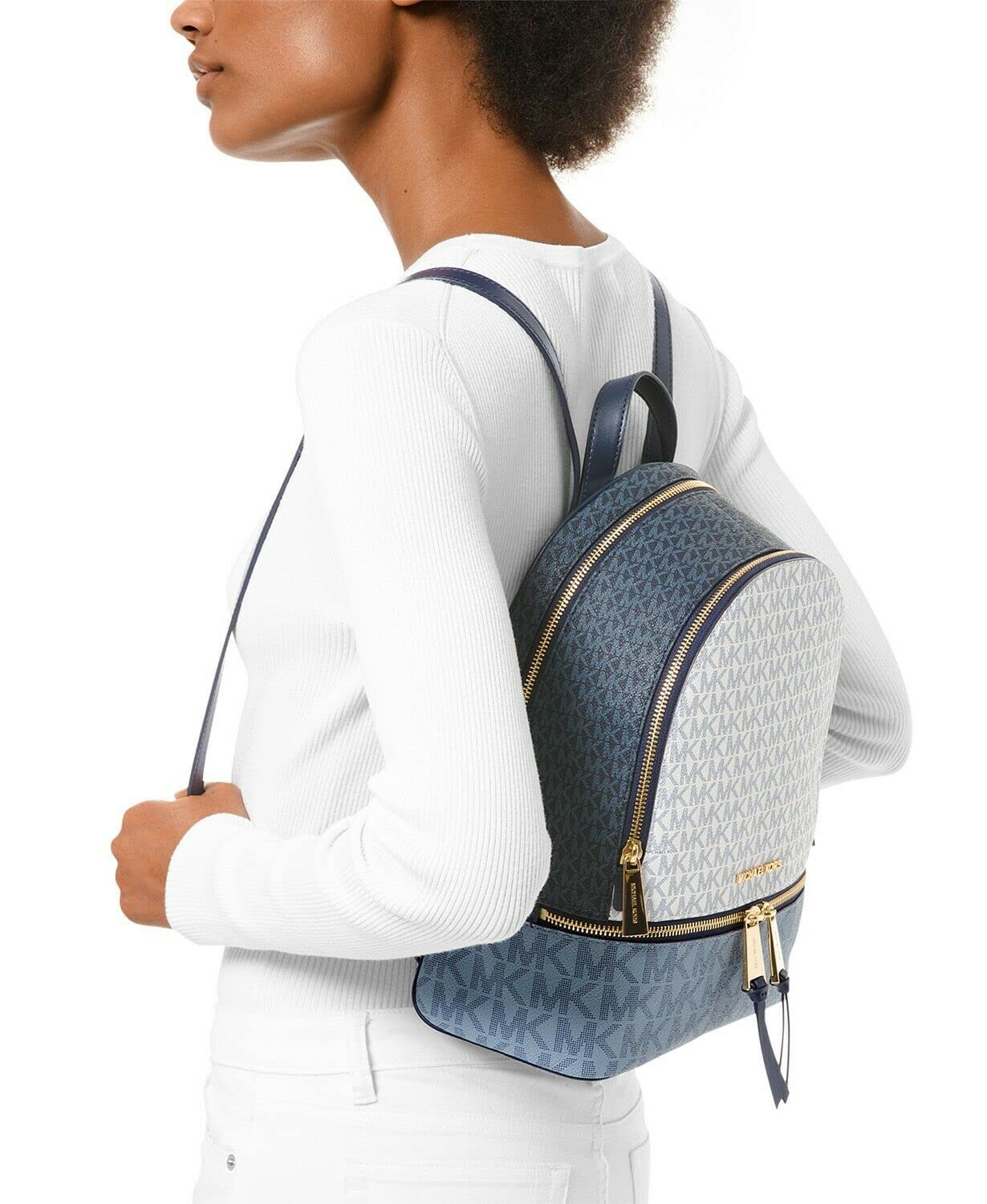 Ba lô MK Michael Kors Rhea Zip Medium Monogram Backpack Blue 2
