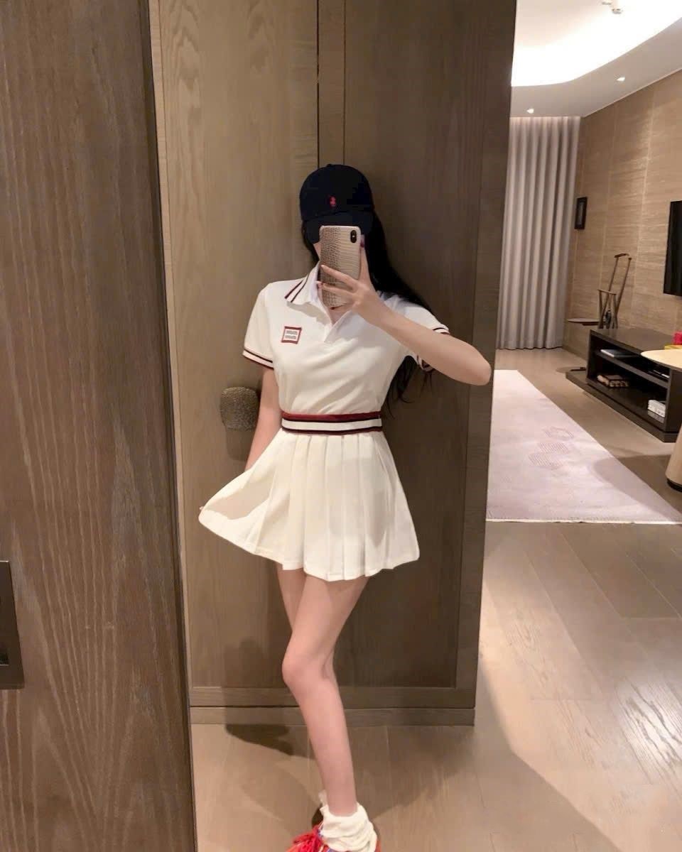 Combo áo váy xếp ly Miu Miu phối viền 6
