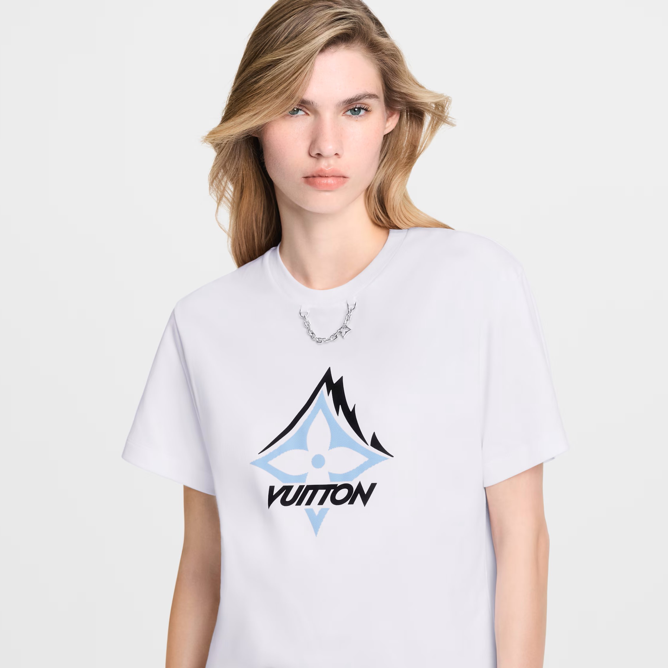 Áo thun trắng tay ngắn nữ LV Louis Vuitton Ski Mountain Signature T-Shirt 4