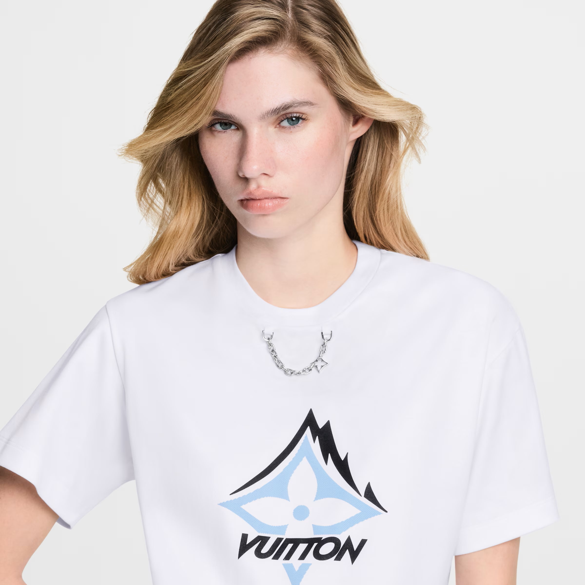 Áo thun trắng tay ngắn nữ LV Louis Vuitton Ski Mountain Signature T-Shirt 5