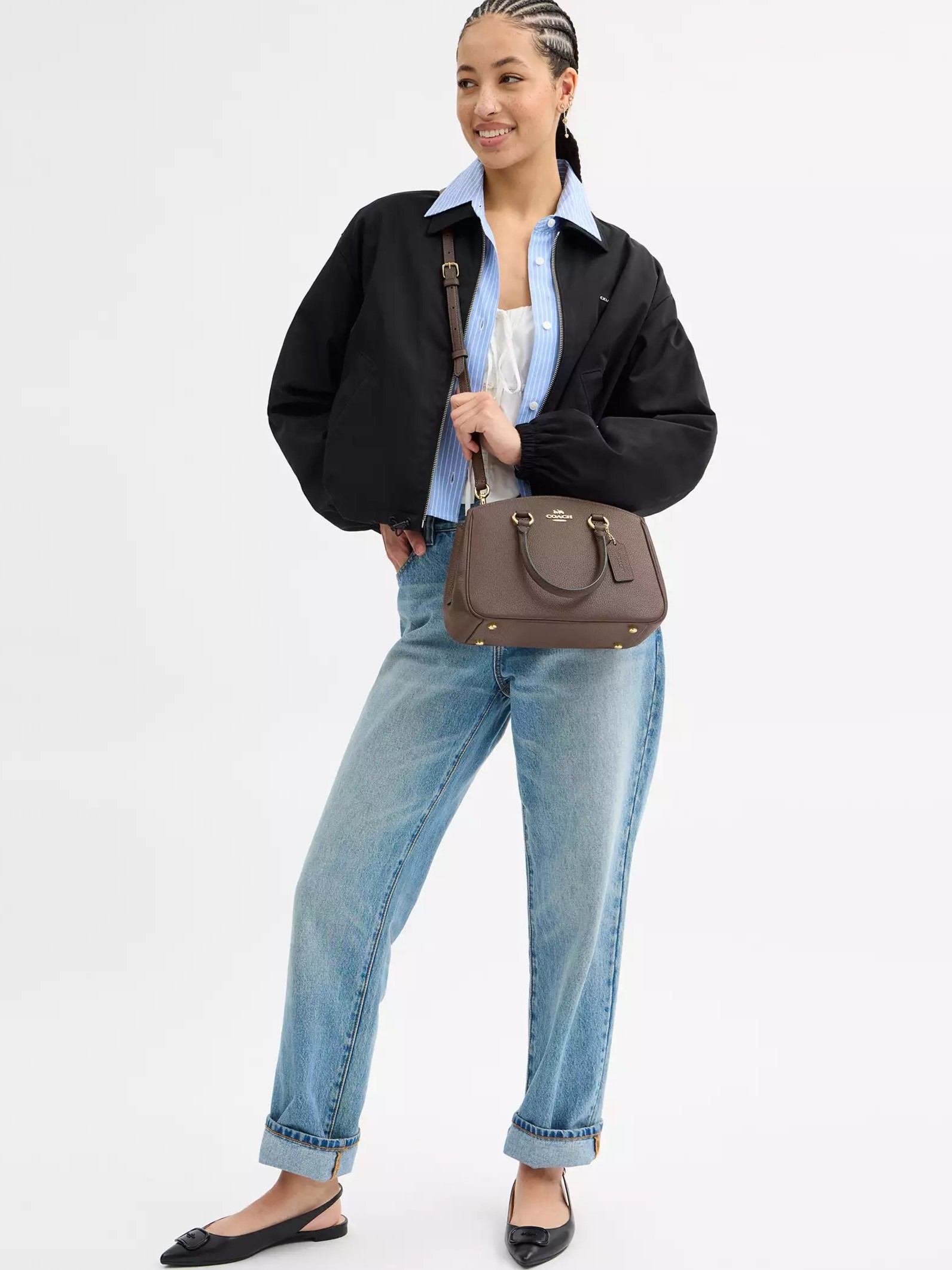 Túi xách Coach nữ Savannah Small Carryall Bag Pebbled Leather Dark Stone CAL54 4