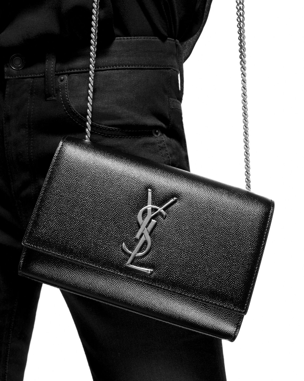 TÚI ĐEO CHÉO NỮ YSL SAINT LAURENT KATE SMALL TEXTURED LEATHER SHOULDER BAG IN BLACK 3