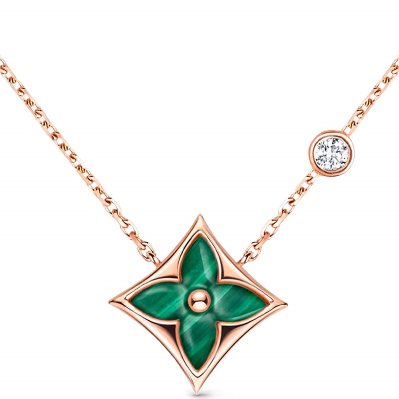 Dây chuyền LV Louis Vuitton Color Blossom BB Star Pendant Pink Gold Malachite and Diamond 2