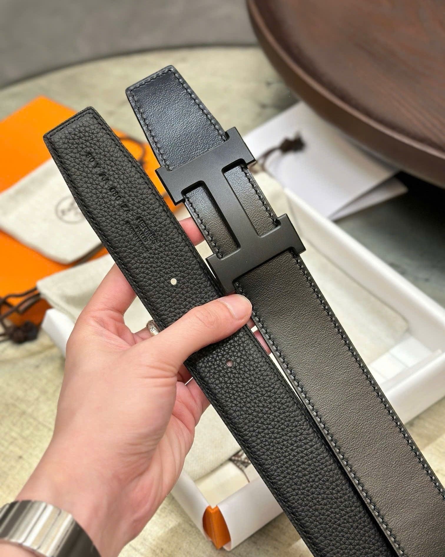 Thắt lưng nam khóa đen Hermes Constance Belt Buckle Reversible Leather Strap Noir 38 mm 5
