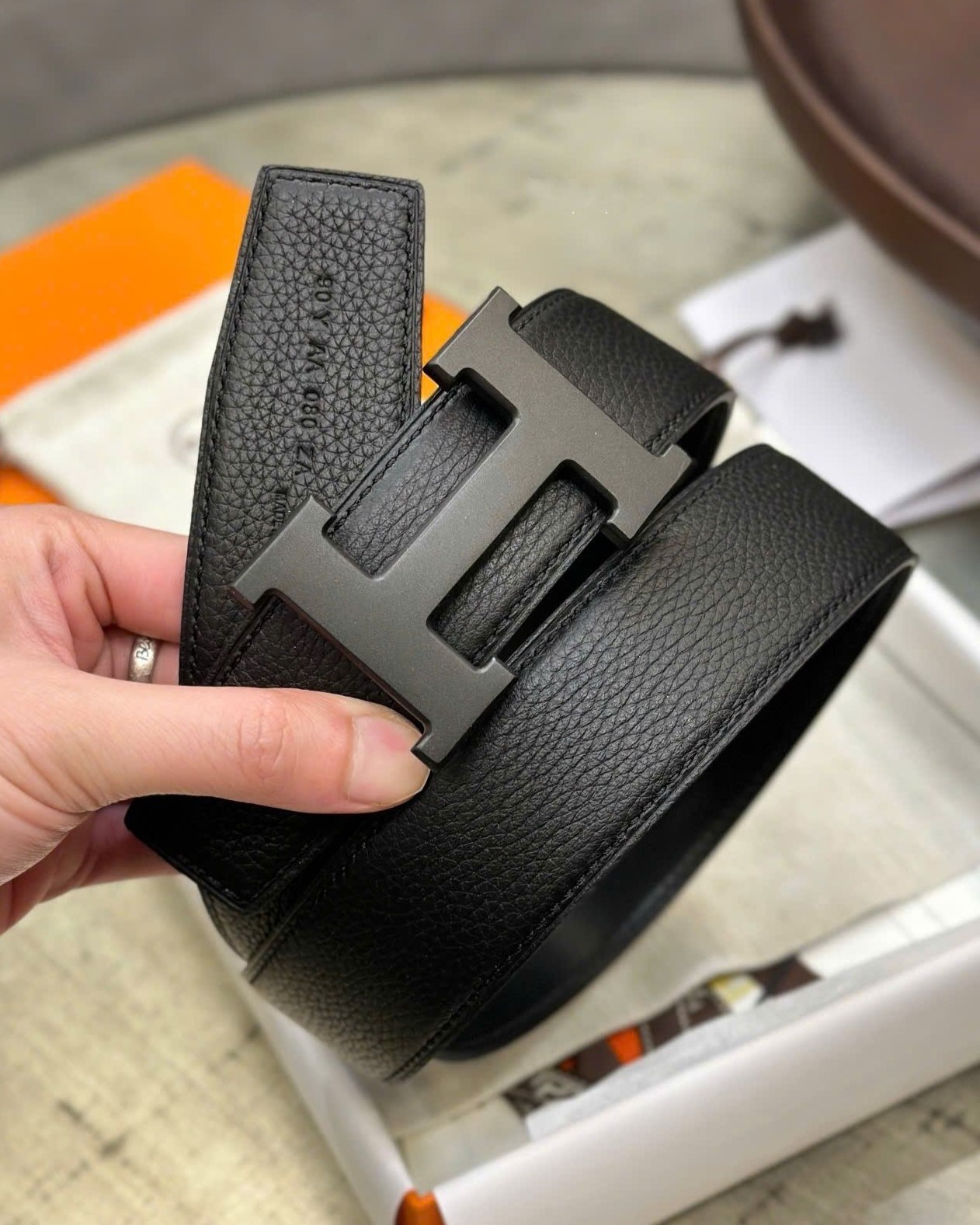 Thắt lưng nam khóa đen Hermes Constance Belt Buckle Reversible Leather Strap Noir 38 mm 8