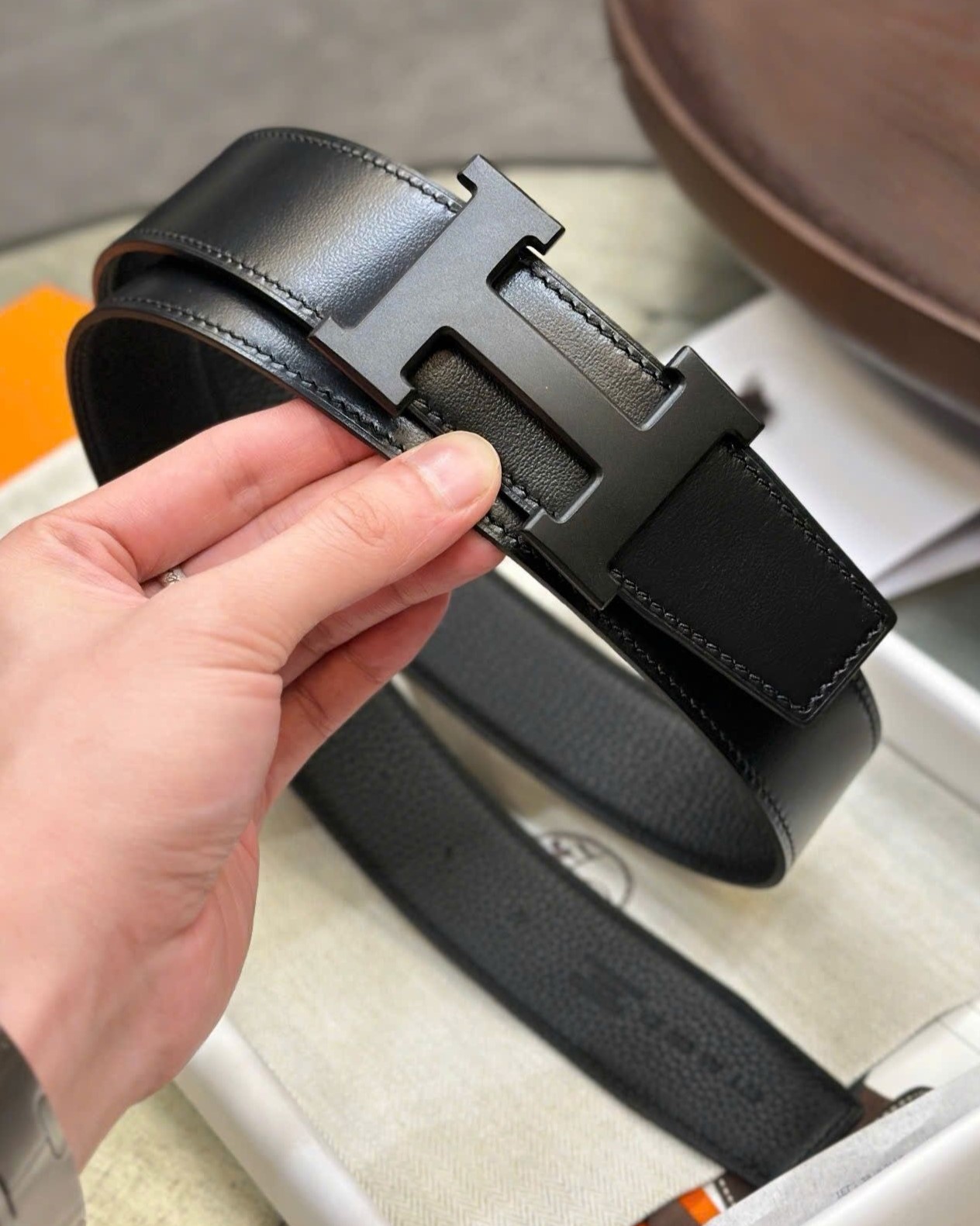 Thắt lưng nam khóa đen Hermes Constance Belt Buckle Reversible Leather Strap Noir 38 mm 6