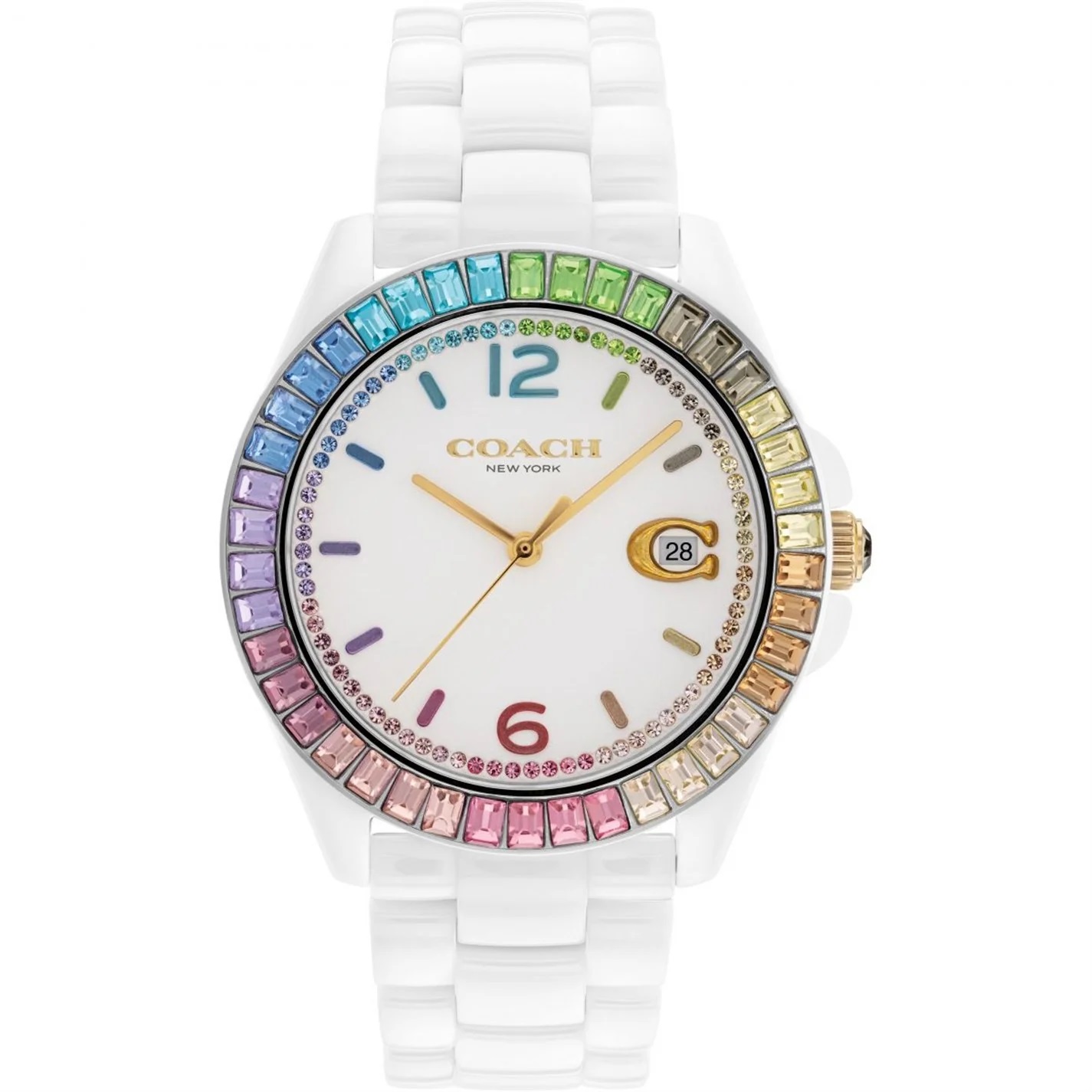 ĐỒNG HỒ ĐEO TAY NỮ COACH LADIES GREYSON MULTI-COLOR CRYSTAL ACCENT RAINBOW BEZEL WHITE CERAMIC WATCH 14504019 2